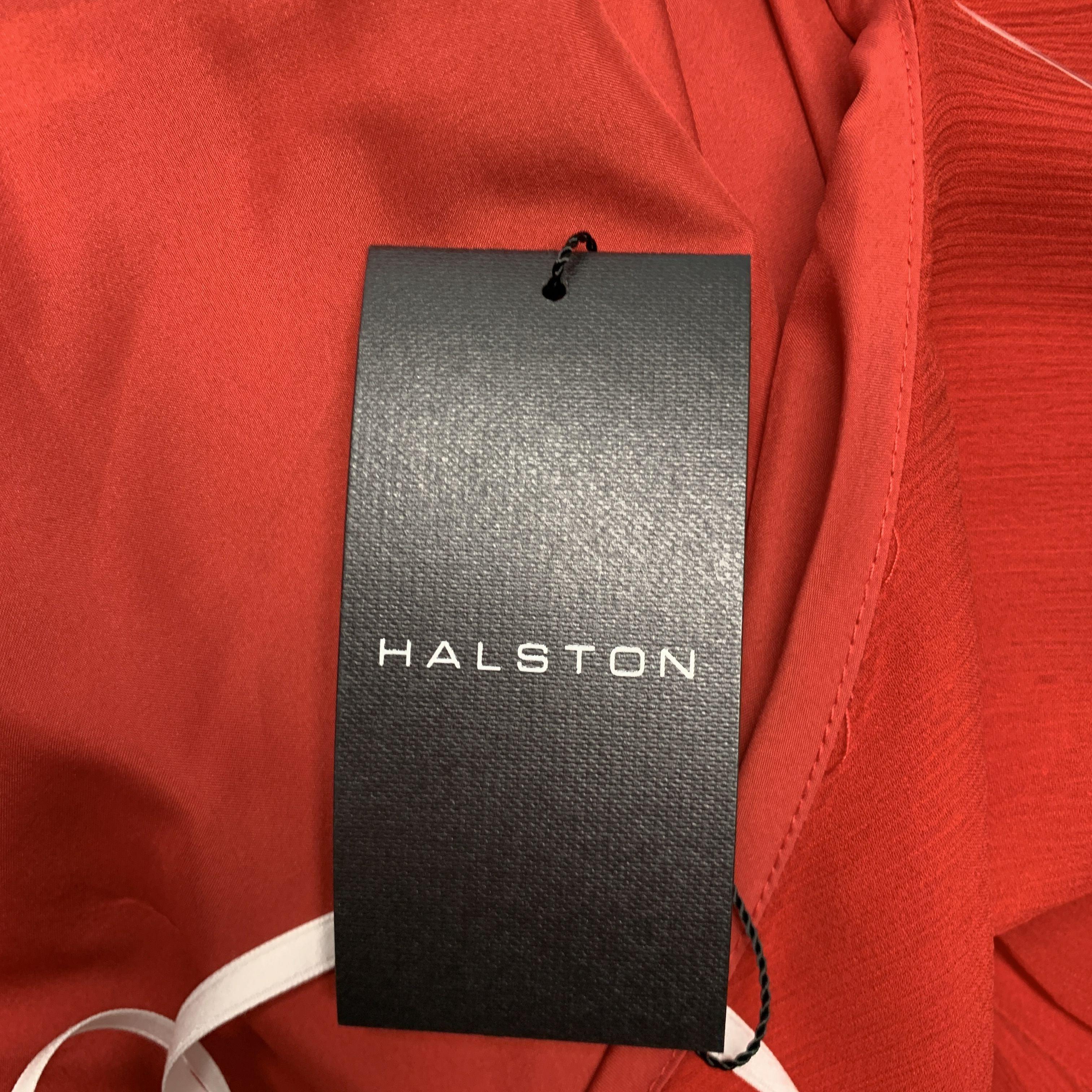 HALSTON Robe longue dos nu en soie rouge taille 10 3