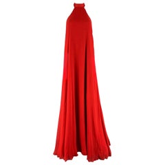 HALSTON Size 10 Red Silk Halter Long Gown