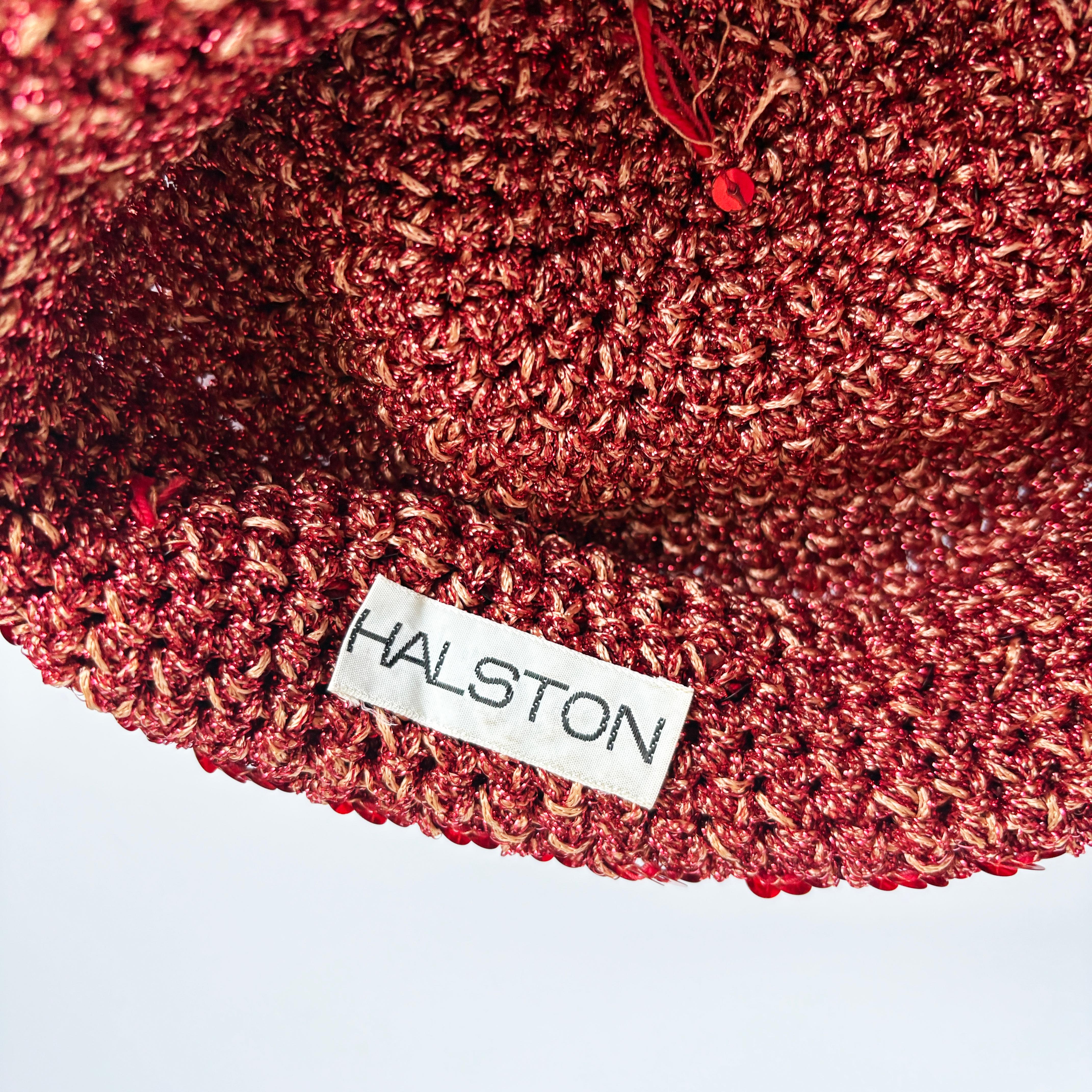 Halston Skull Cap Red Sequins Hat Beanie 70s Rare Studio 54 Disco Era OS Vintage in vendita 6