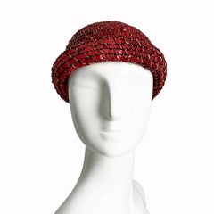 Halston Skull Cap Red Sequins Hat Beanie 70s Rare Studio 54 Disco Era OS Vintage
