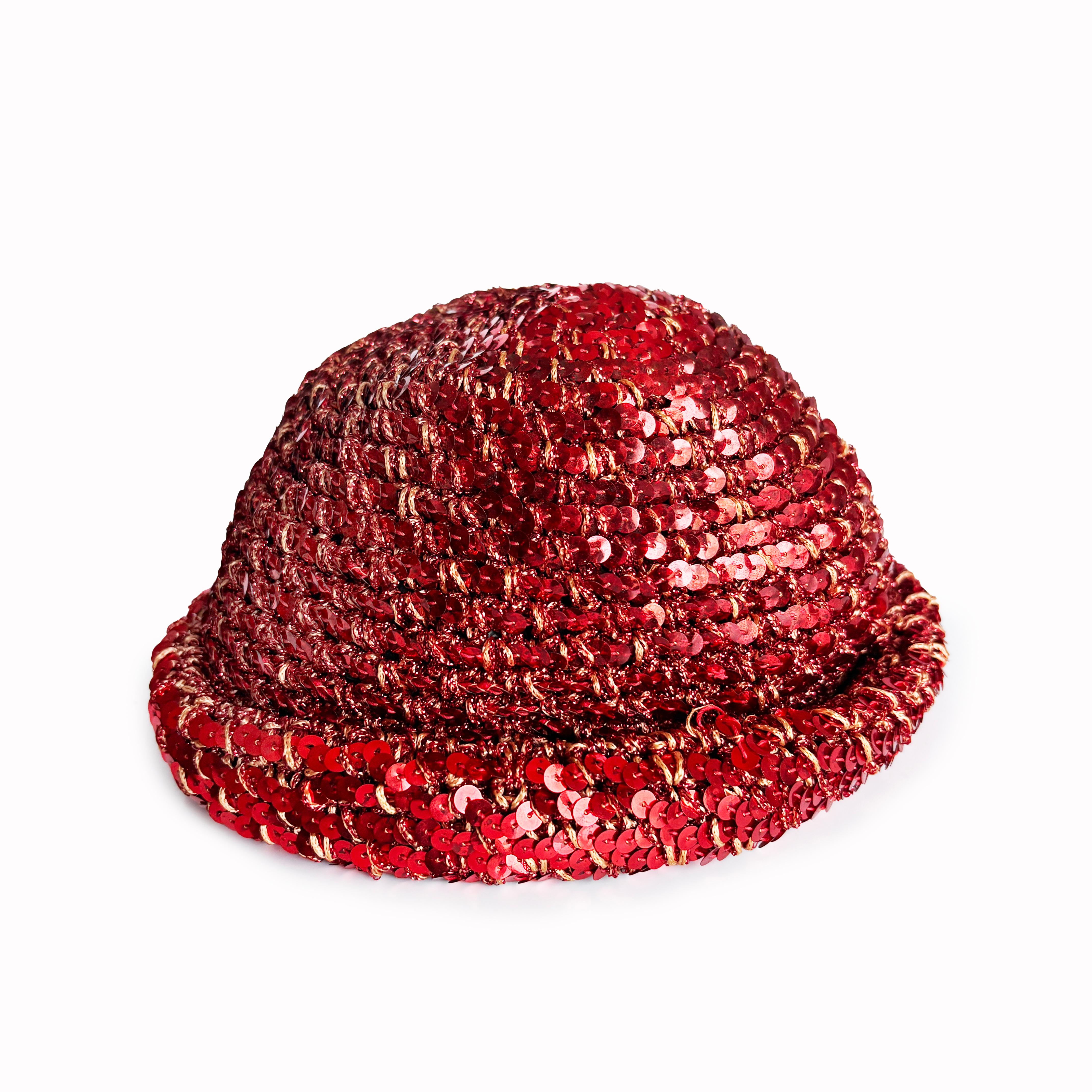 Halston Skull Cap Red Sequins Hat Beanie 70s Rare Studio 54 Disco Era OS Vintage in vendita 3