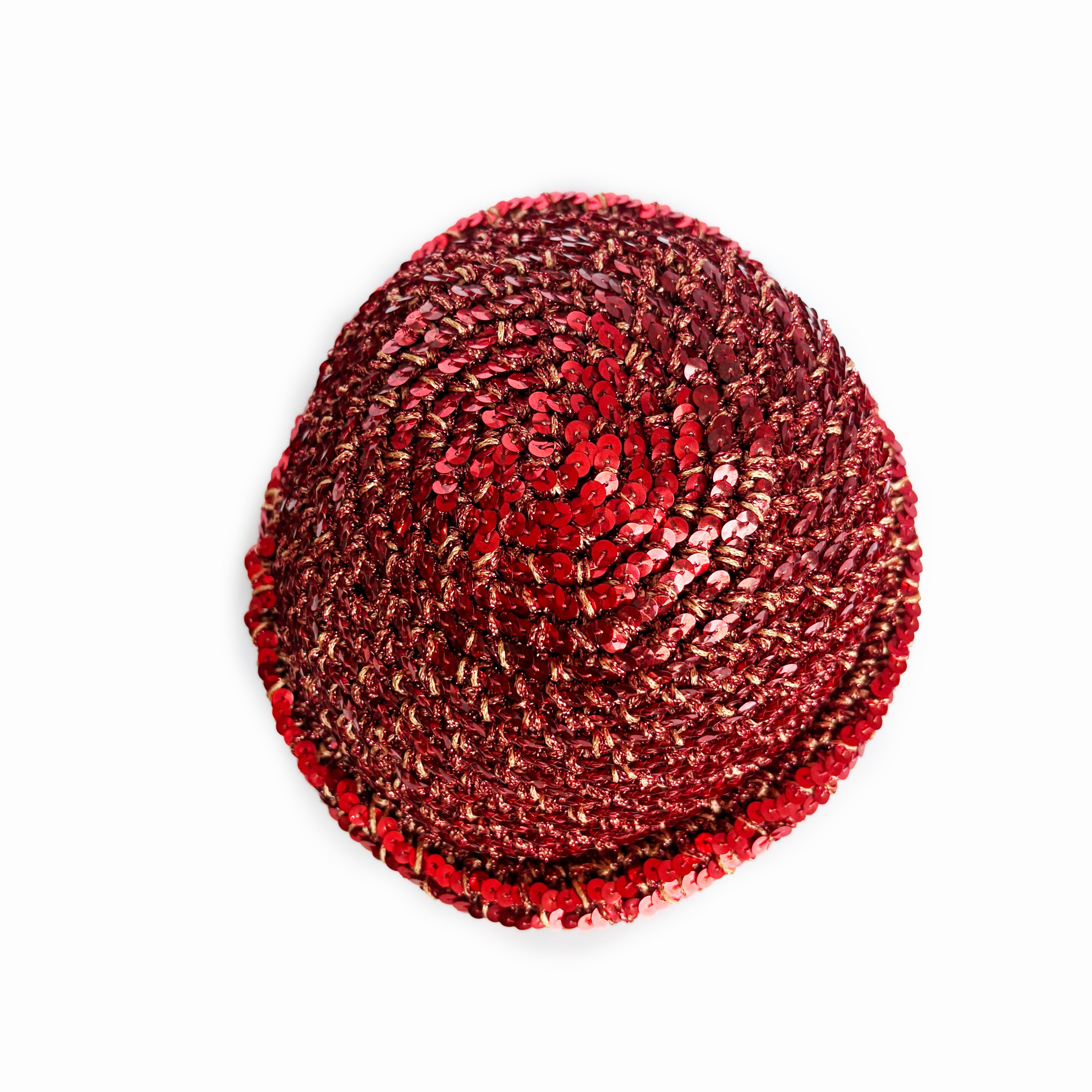 Halston Skull Cap Red Sequins Hat Beanie 70s Rare Studio 54 Disco Era OS Vintage in vendita 4