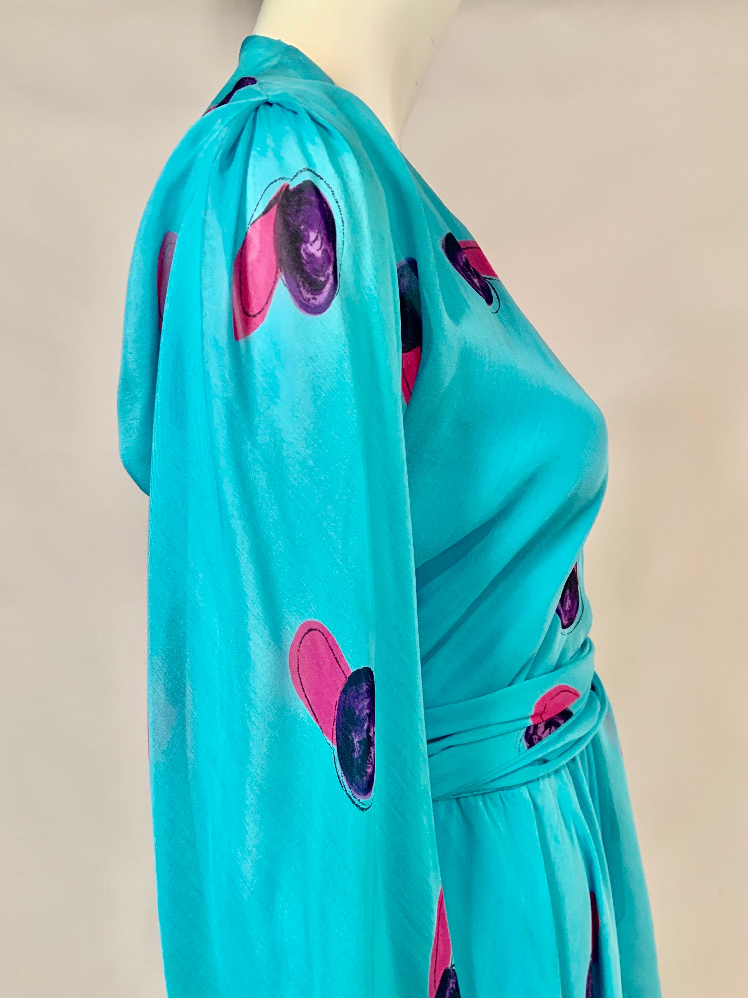 Halston Turquoise Blue Silk Chiffon Dress with Low Neckline  8