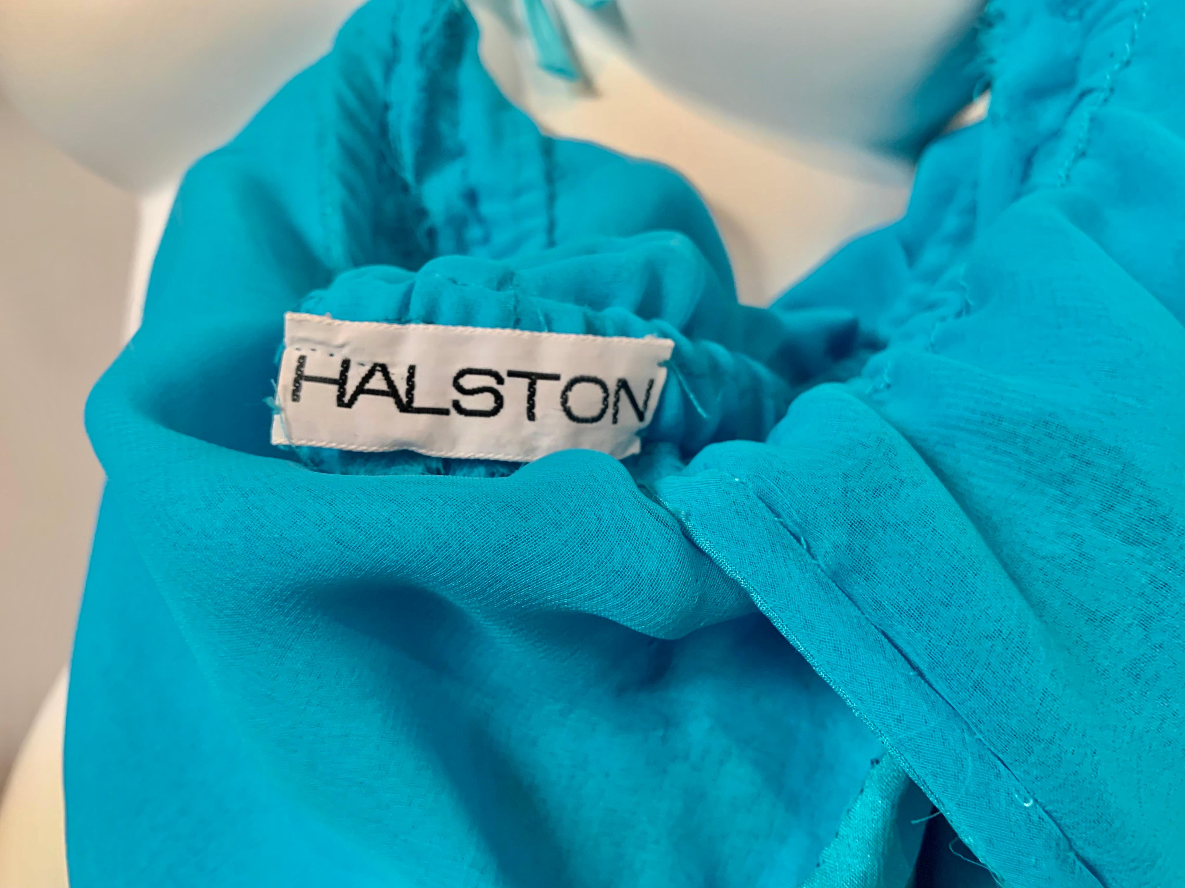 Halston Turquoise Blue Silk Chiffon Dress with Low Neckline  11