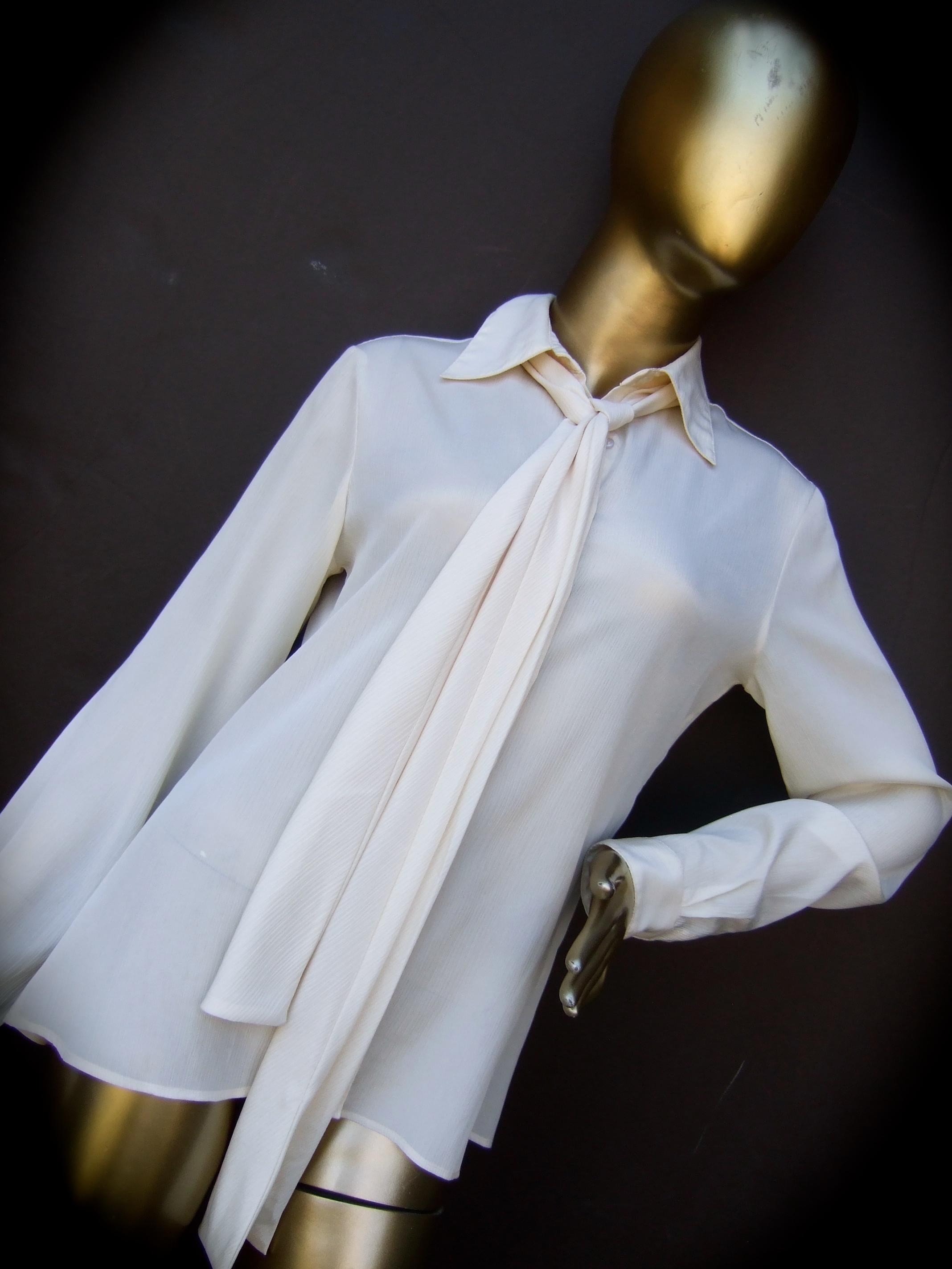 Halston VI Cream Sheer Polyester Pussy Cat Bow Blouse for Neiman Marcus c 1970s 5