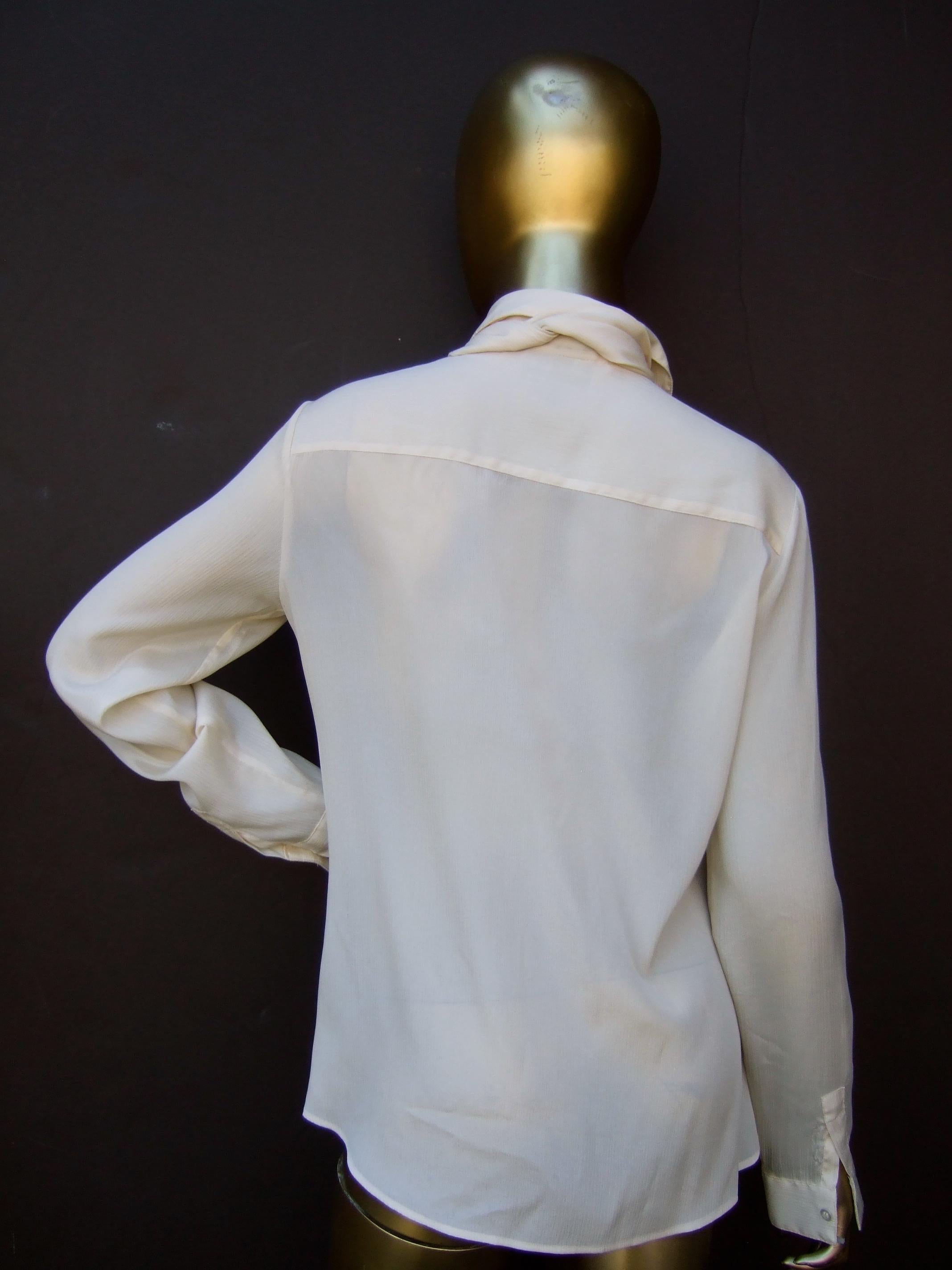 Halston VI Cream Sheer Polyester Pussy Cat Bow Blouse for Neiman Marcus c 1970s 6