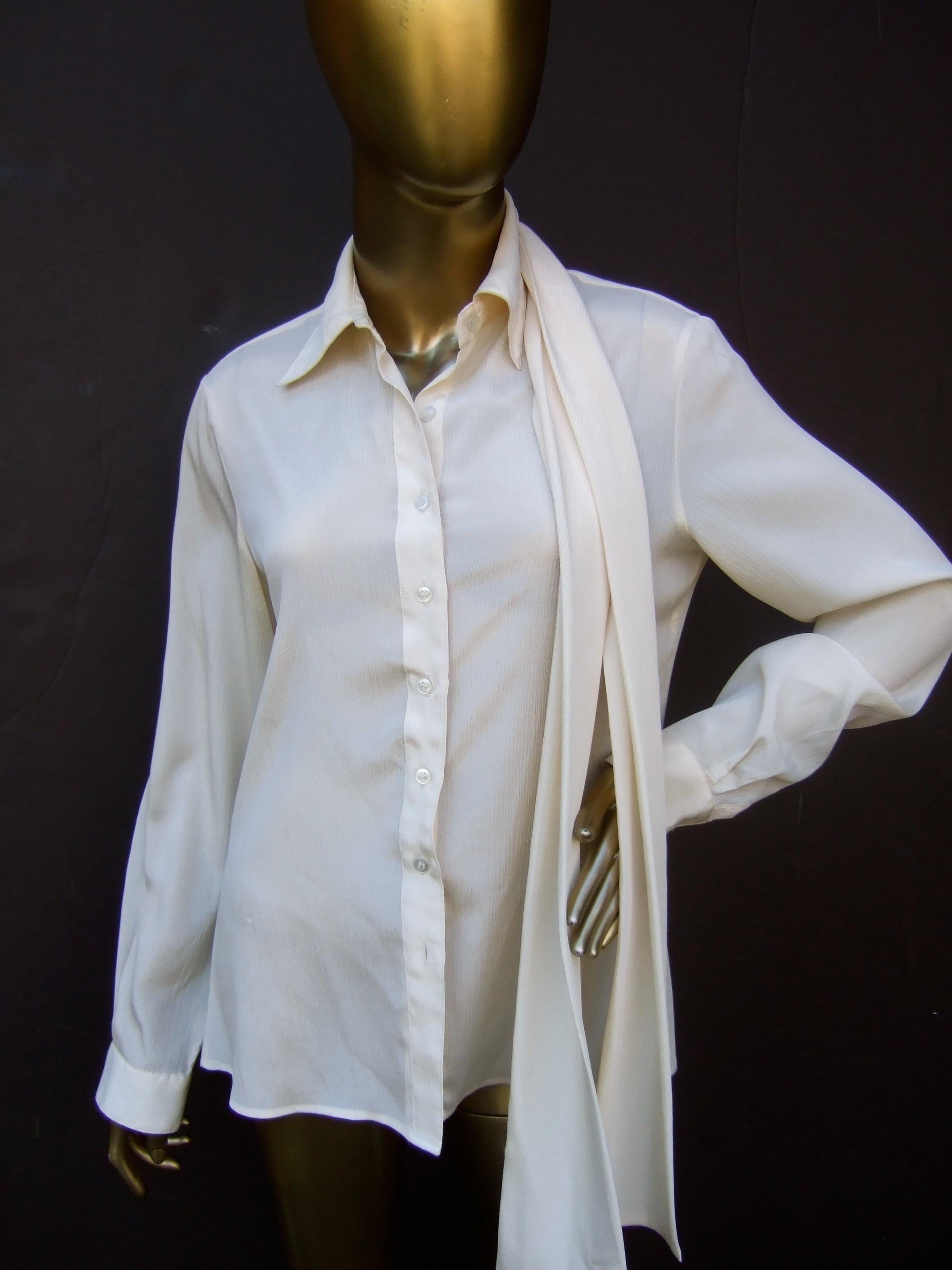 Halston VI Cream Sheer Polyester Pussy Cat Bow Blouse for Neiman Marcus c 1970s 7