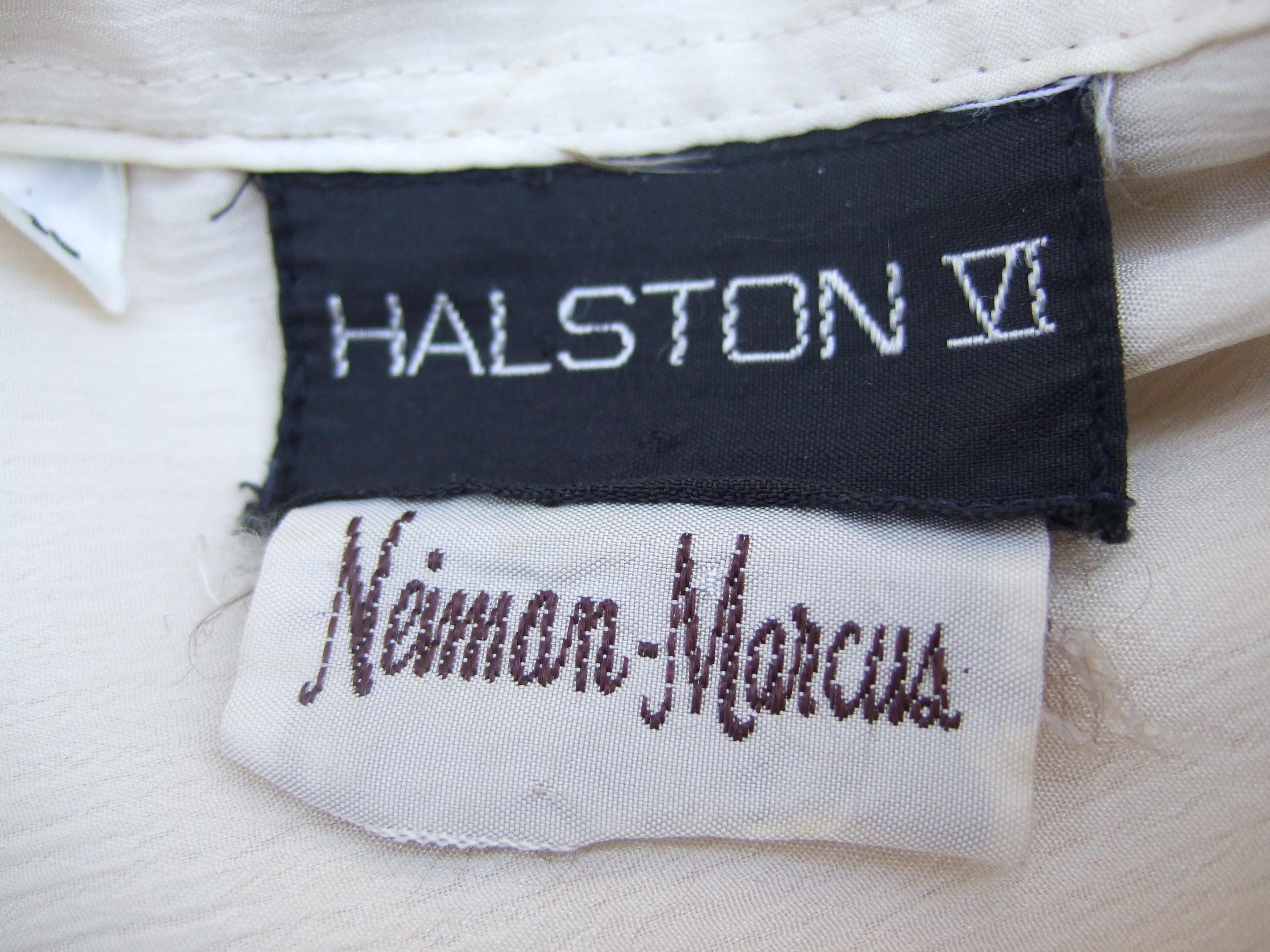 Halston VI Cream Sheer Polyester Pussy Cat Bow Blouse for Neiman Marcus c 1970s 8