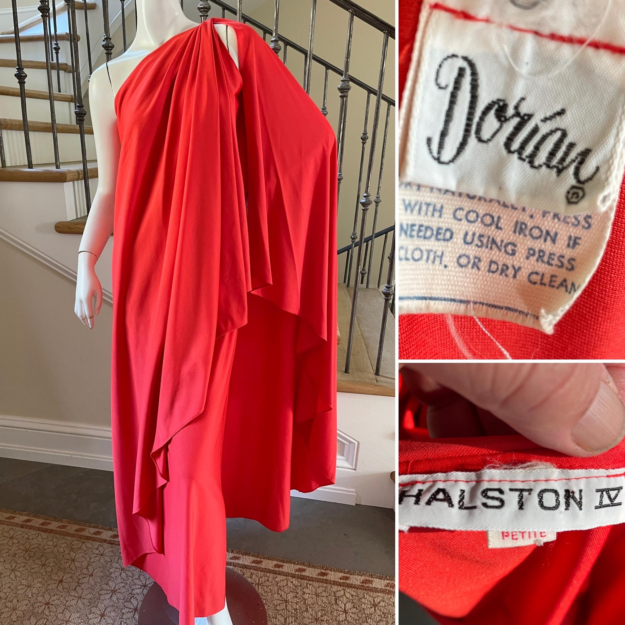 Halston Vintage 1980's Coral Red Dorian Caftan Dress for Halston IV In Excellent Condition For Sale In Cloverdale, CA