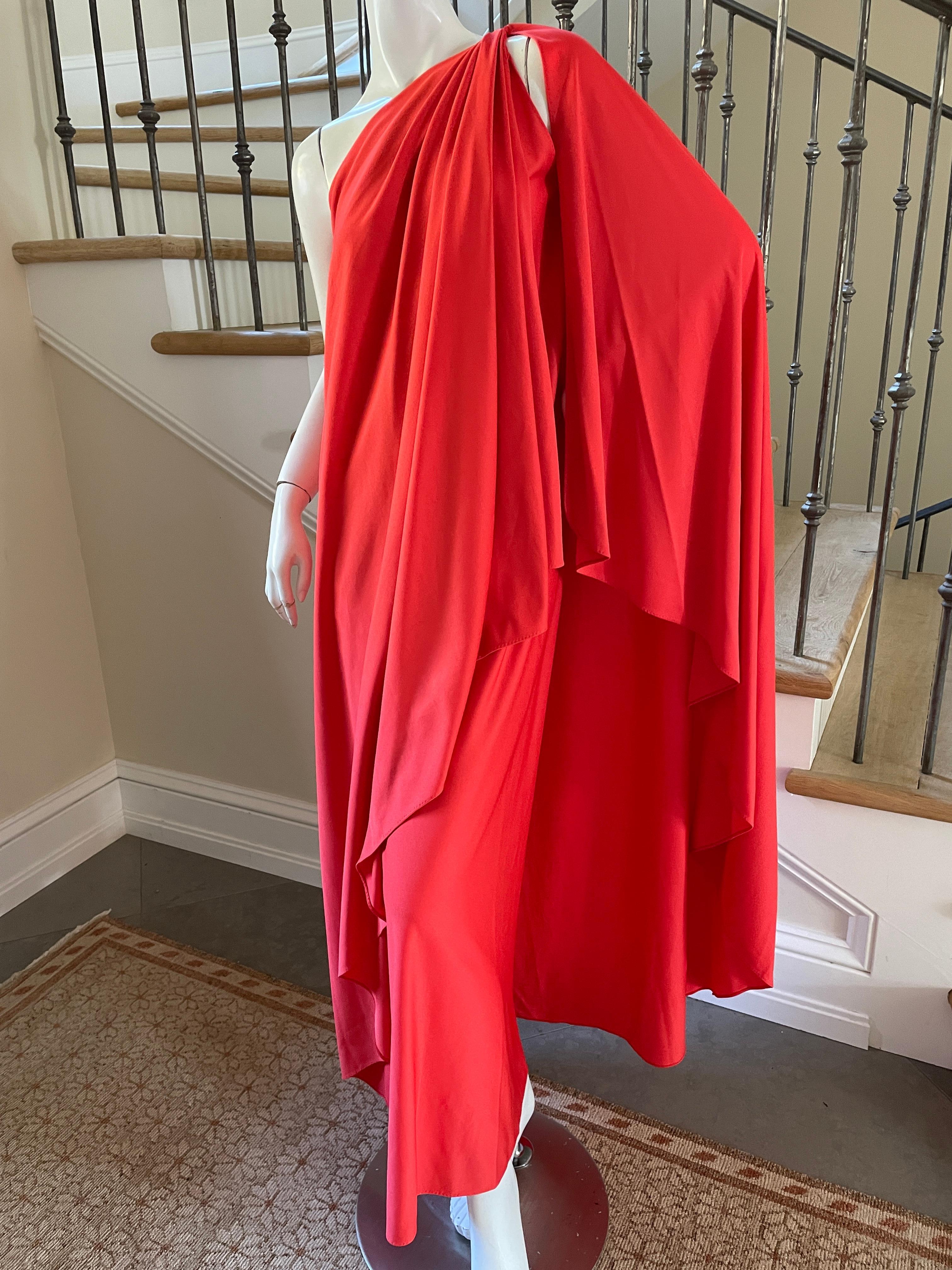 Halston Vintage 1980's Coral Red Dorian Caftan Dress for Halston IV For Sale 2