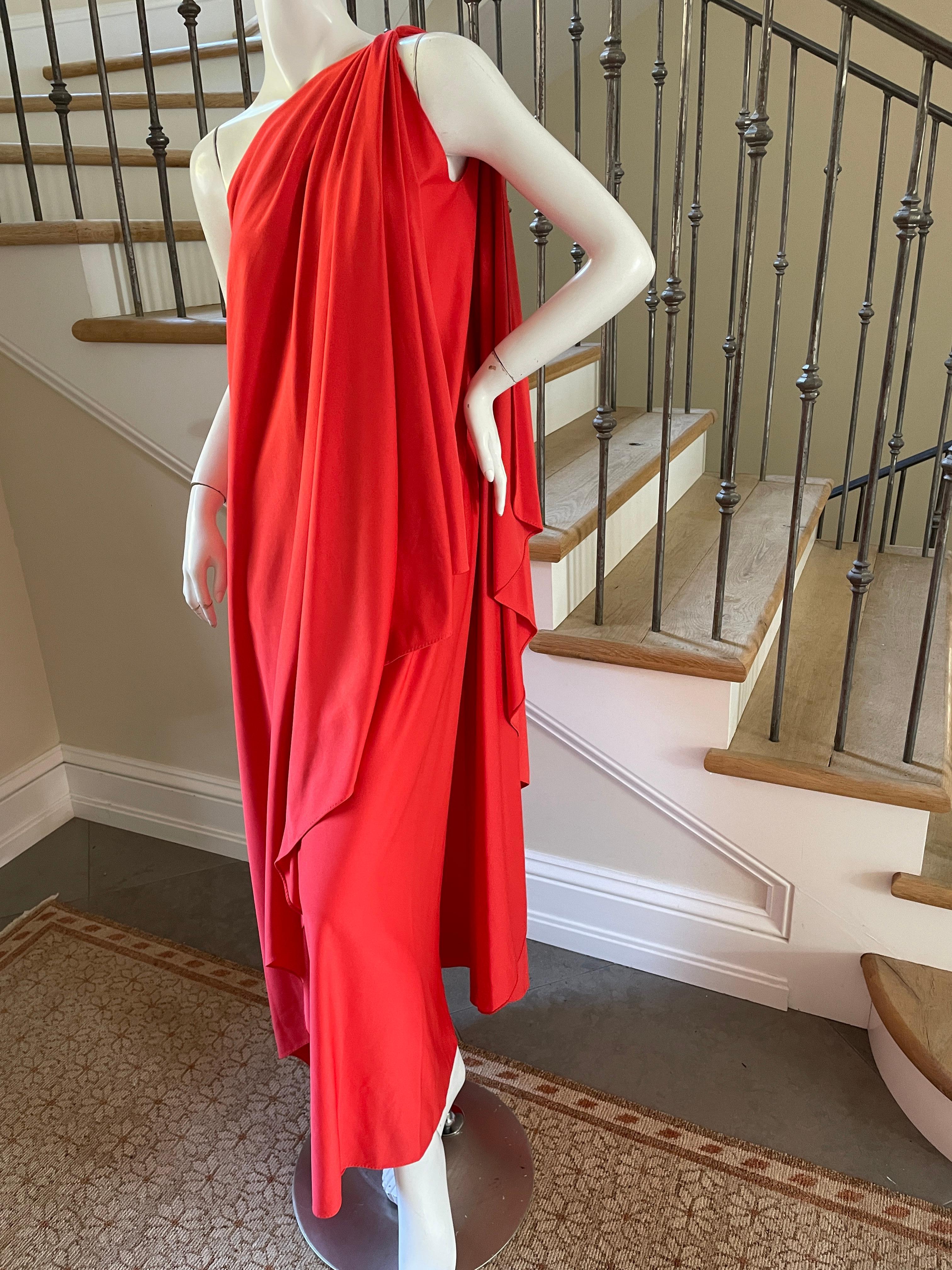 Halston Vintage 1980's Coral Red Dorian Caftan Dress for Halston IV For Sale 3
