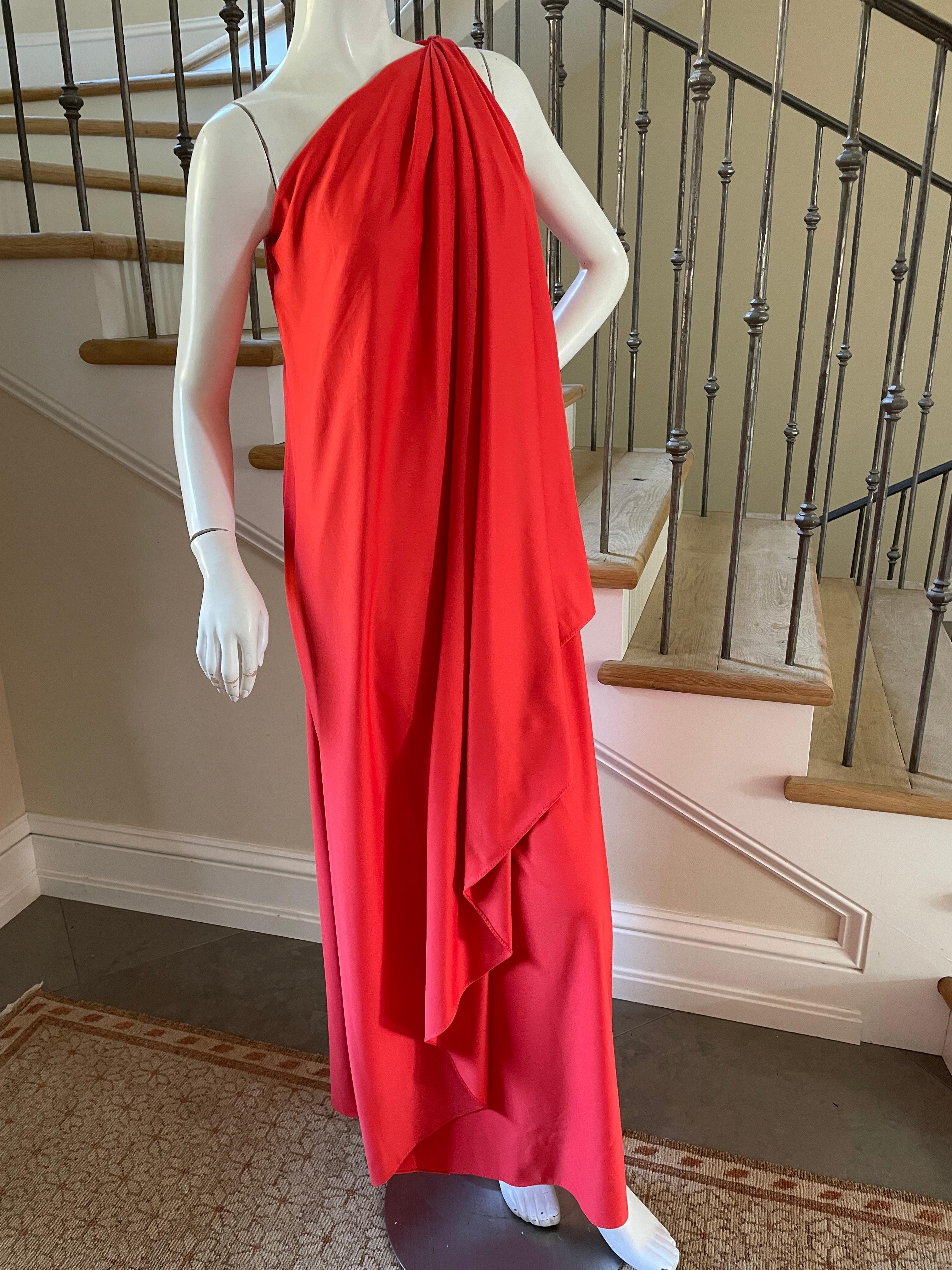 Halston Vintage 1980's Coral Red Dorian Caftan Dress for Halston IV For Sale 4