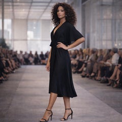 Halston Vintage Black Silk Halter Wrap Dress with Angel Capelet Sleeves 1970s