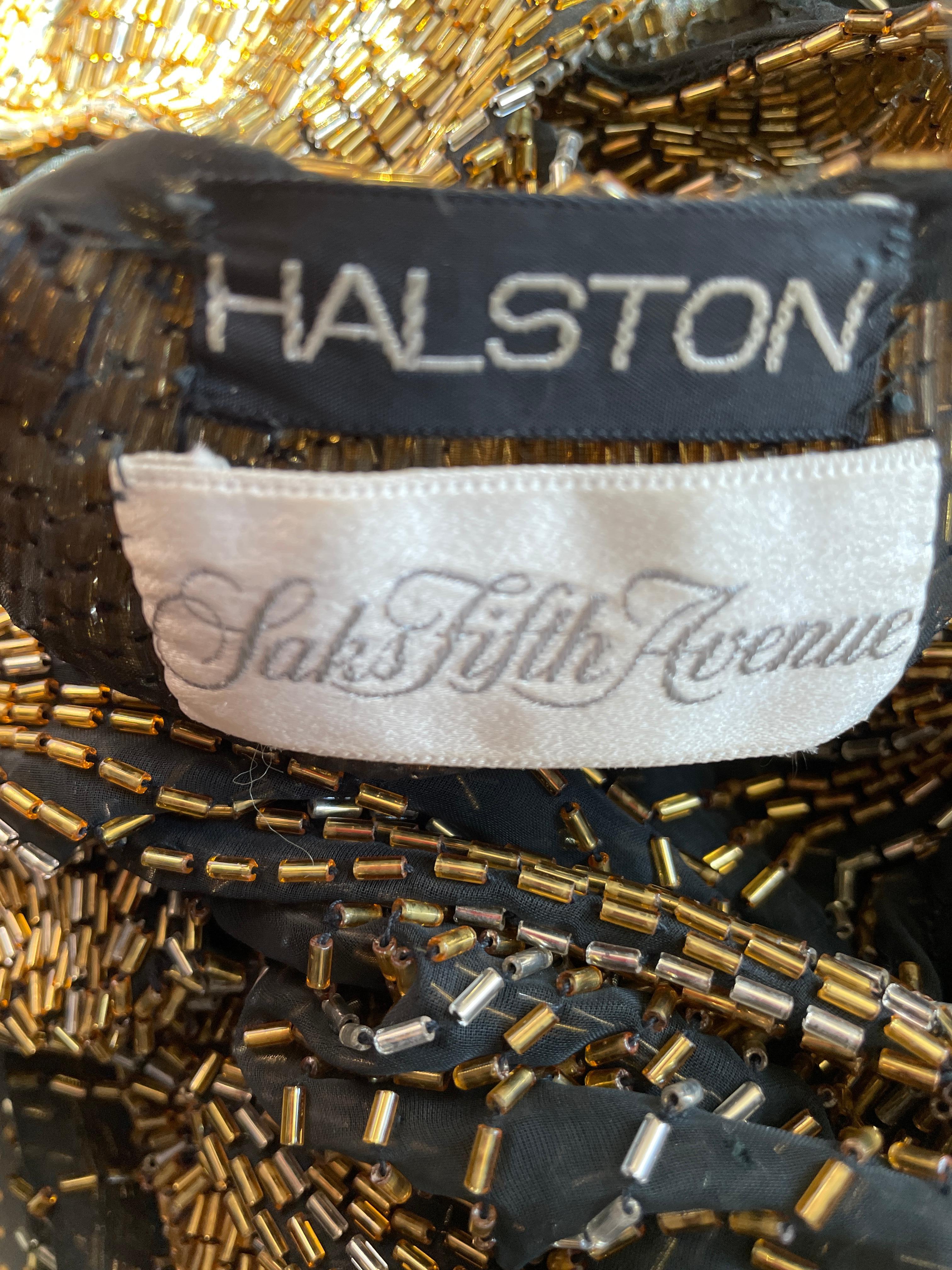Halston Vintage Seventies Sheer Fireworks Evening Jacket in Golden Bugle Beads For Sale 1