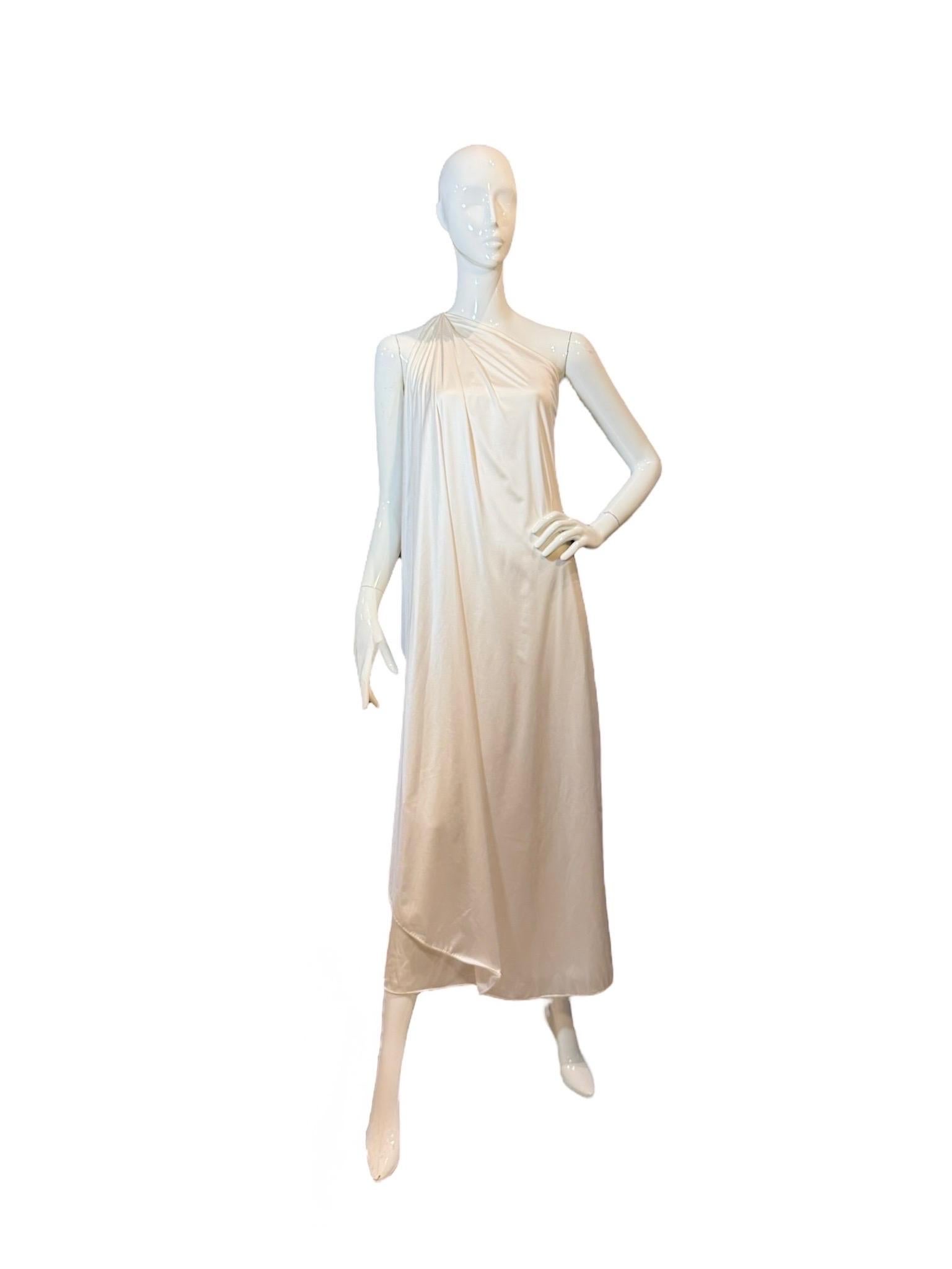 Halston White One-Shoulder Jersey Goddess Gown, Circa 1979 In Excellent Condition For Sale In Kingston, NY