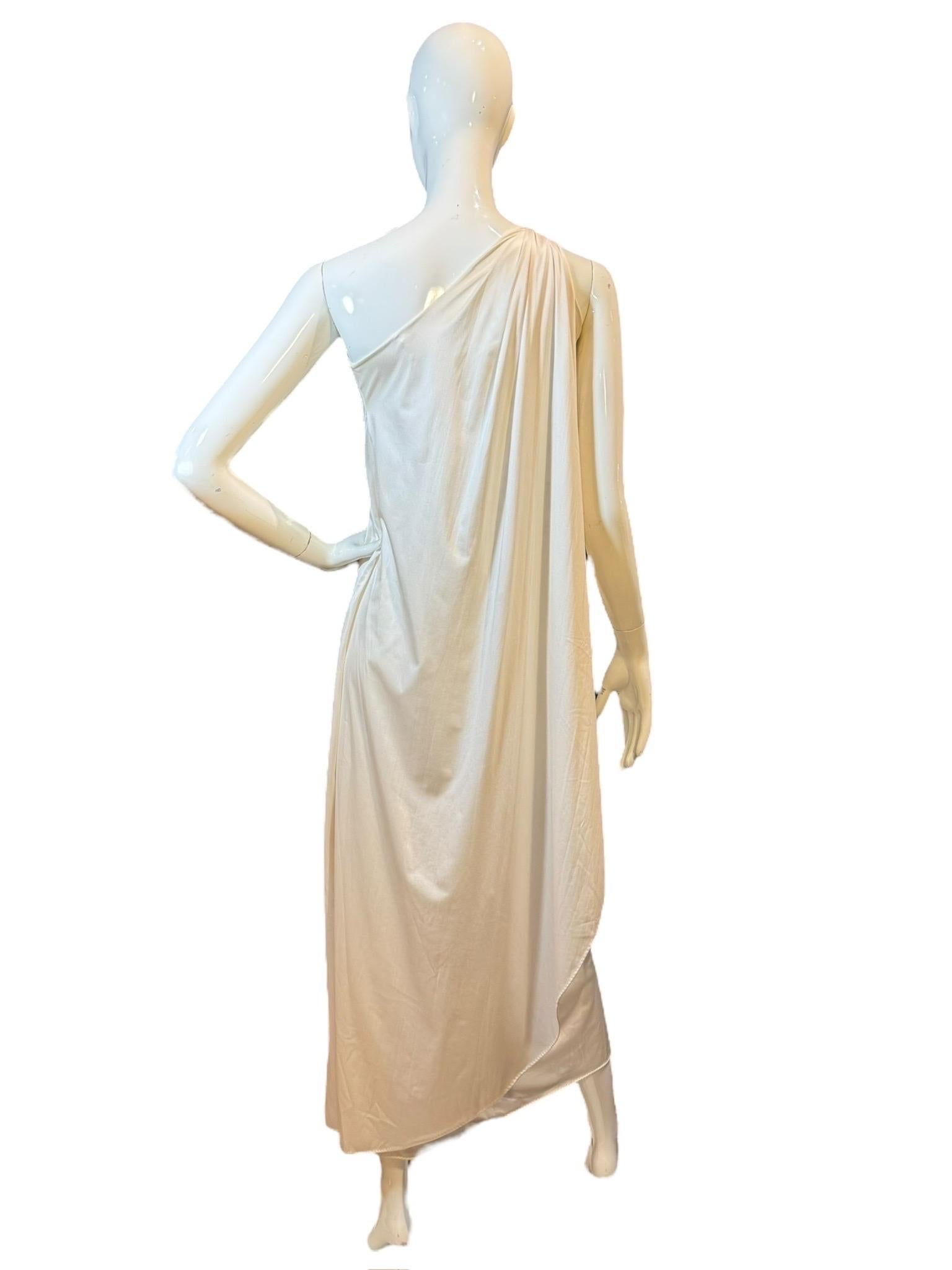 Halston White One-Shoulder Jersey Goddess Gown, Circa 1979 For Sale 4