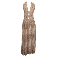 Halter Back Lace Dress Embroidered with Beads
