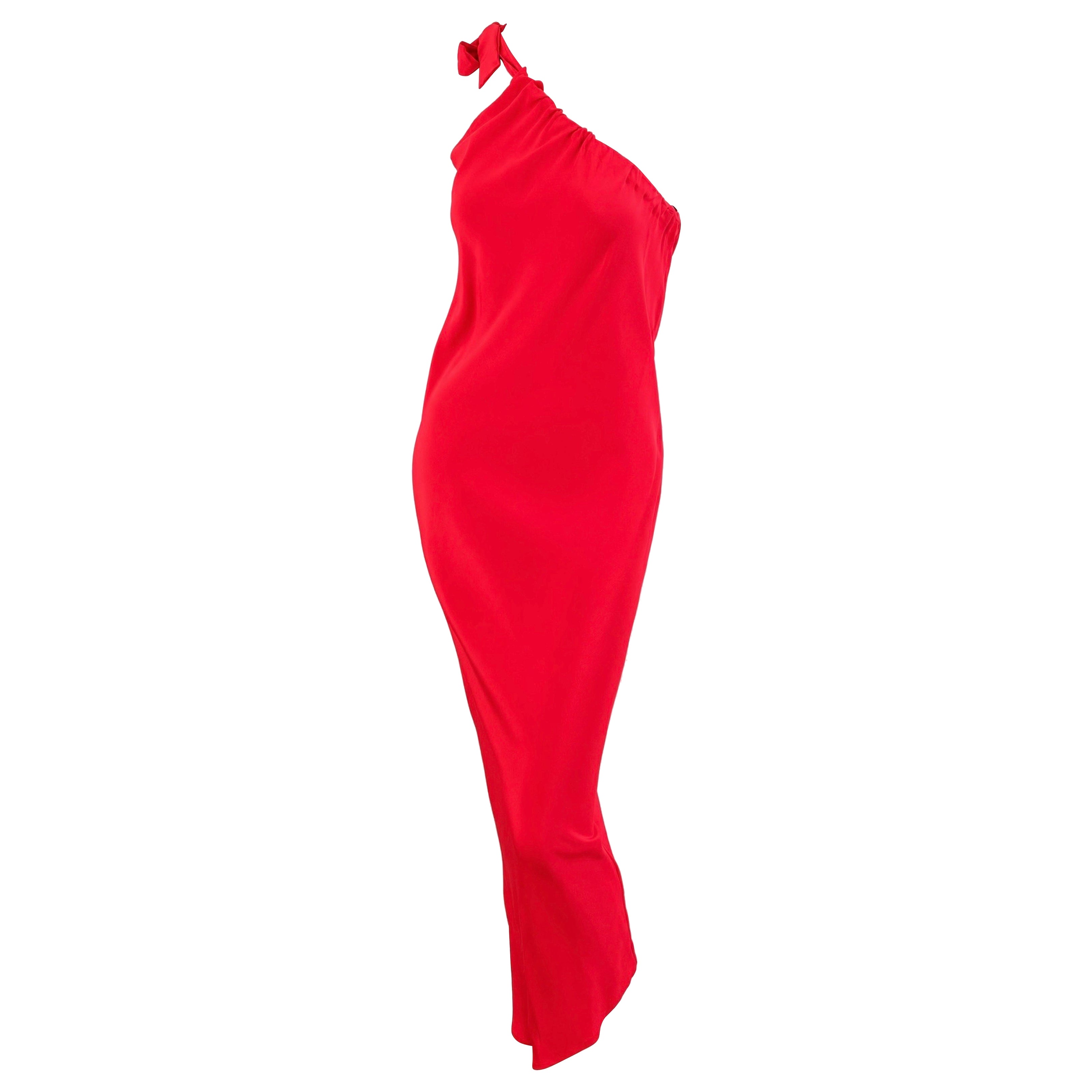 Halton 1970s Spring 1976 Runway Red Silk One Shoulder Documented Vintage Gown