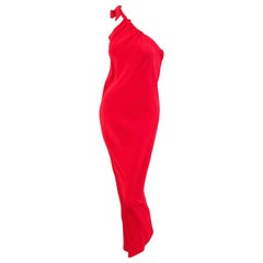Halton 1970s Spring 1976 Runway Red Silk One Shoulder Documented Vintage Gown