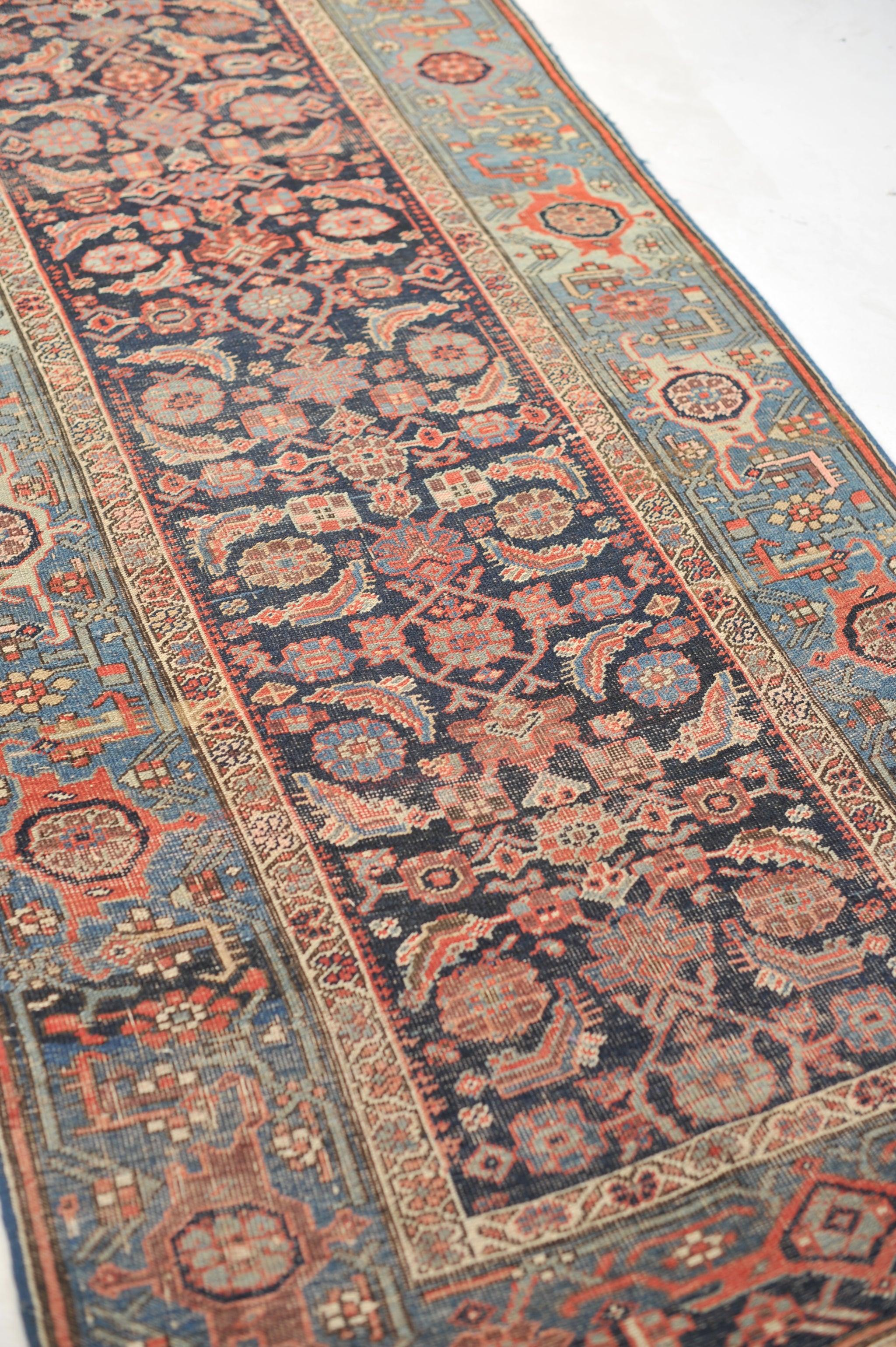 20th Century Halvai Raw & Sophisticated Wide Antique Runner in Water Garden Pattern, c.1910 For Sale
