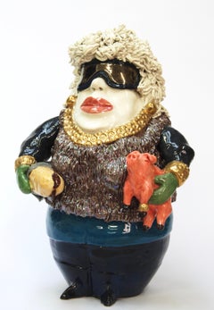 Ham Lover Lady with Pig Decorative Centerpiece Handmade Italy 2020, Hand-Crafted