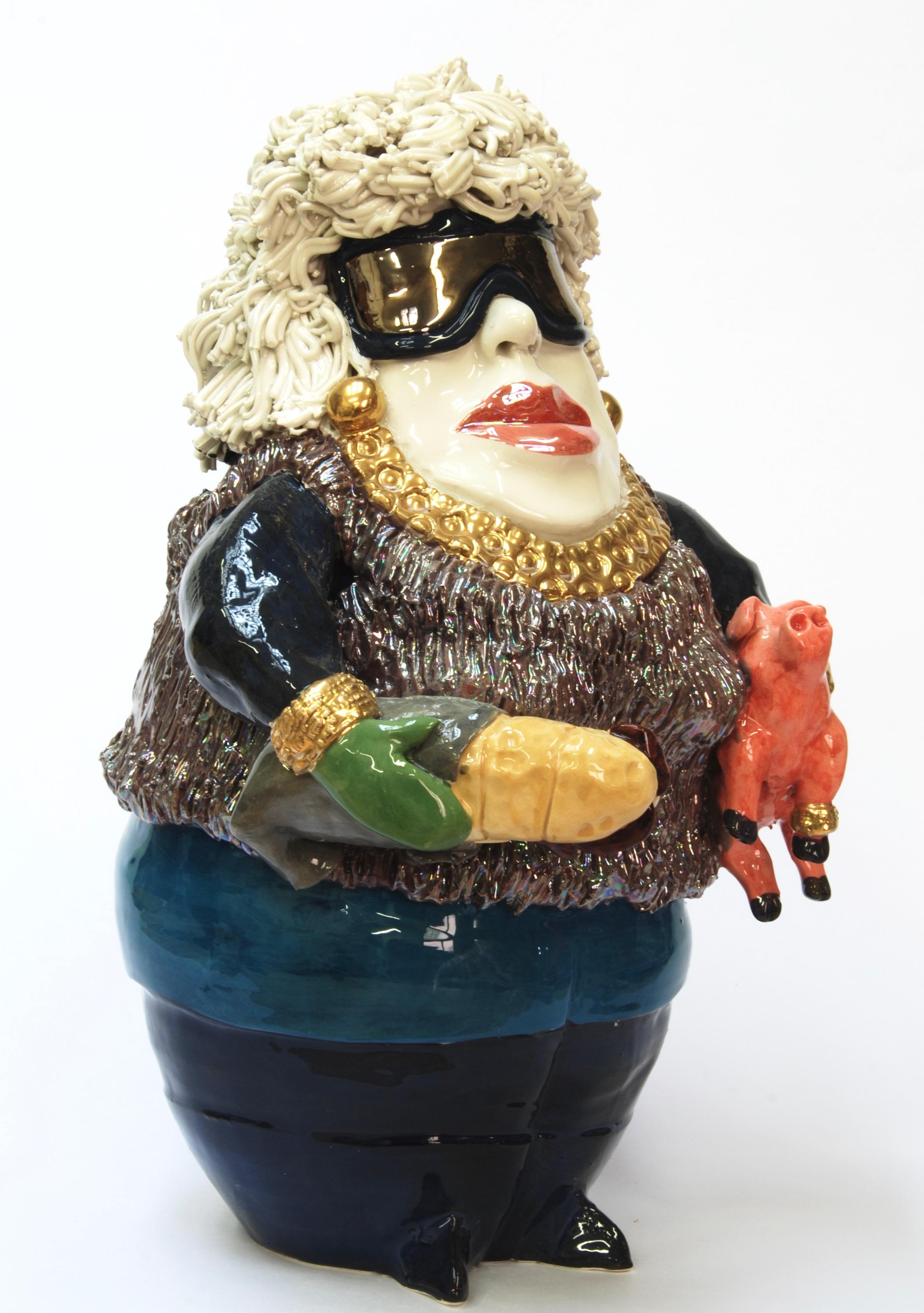 Dama Jamonera con Cerdo Centro de Mesa Decorativo Hecho a Mano Italia 2020, Hecho a Mano Moderno en venta
