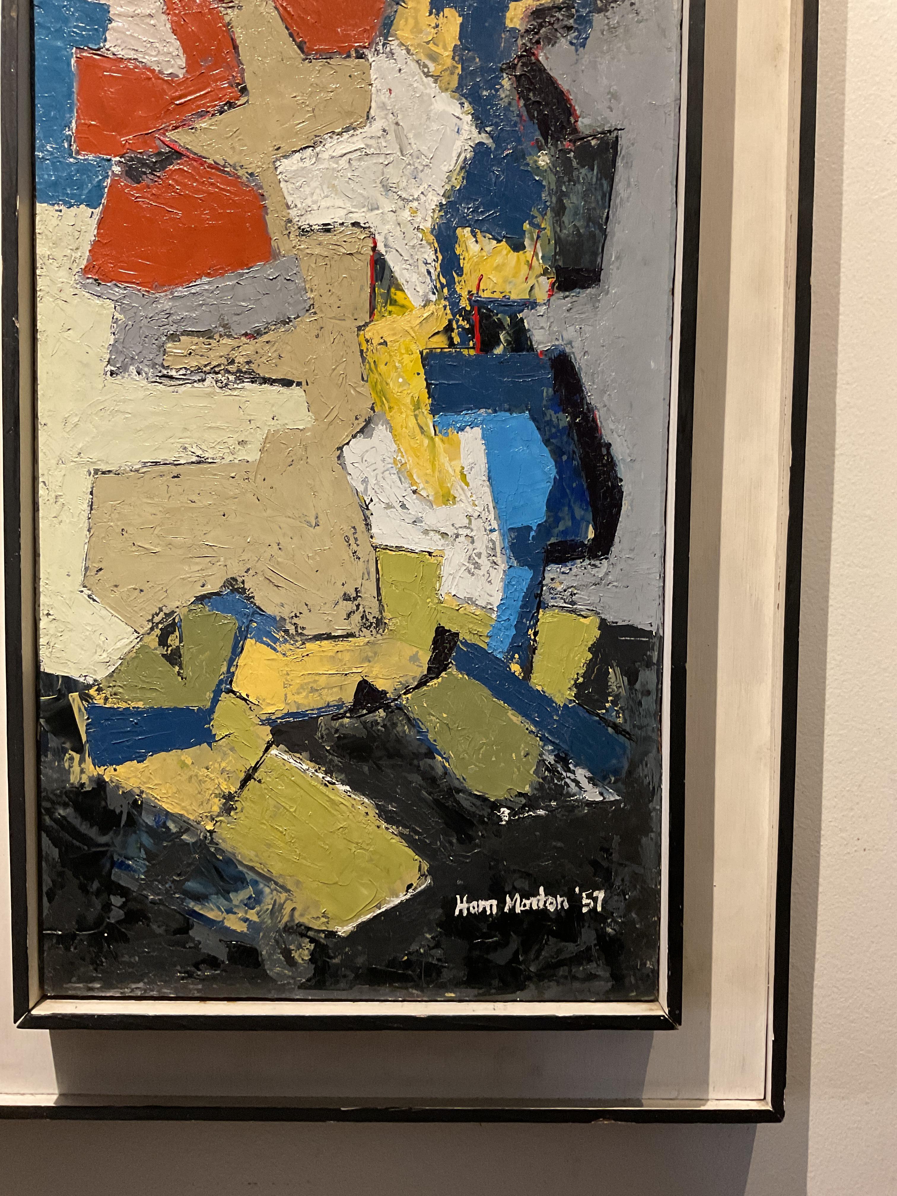 Colorful Mid Century Modern Abstract Painting by Ham Morton, dated 1957 For Sale 3