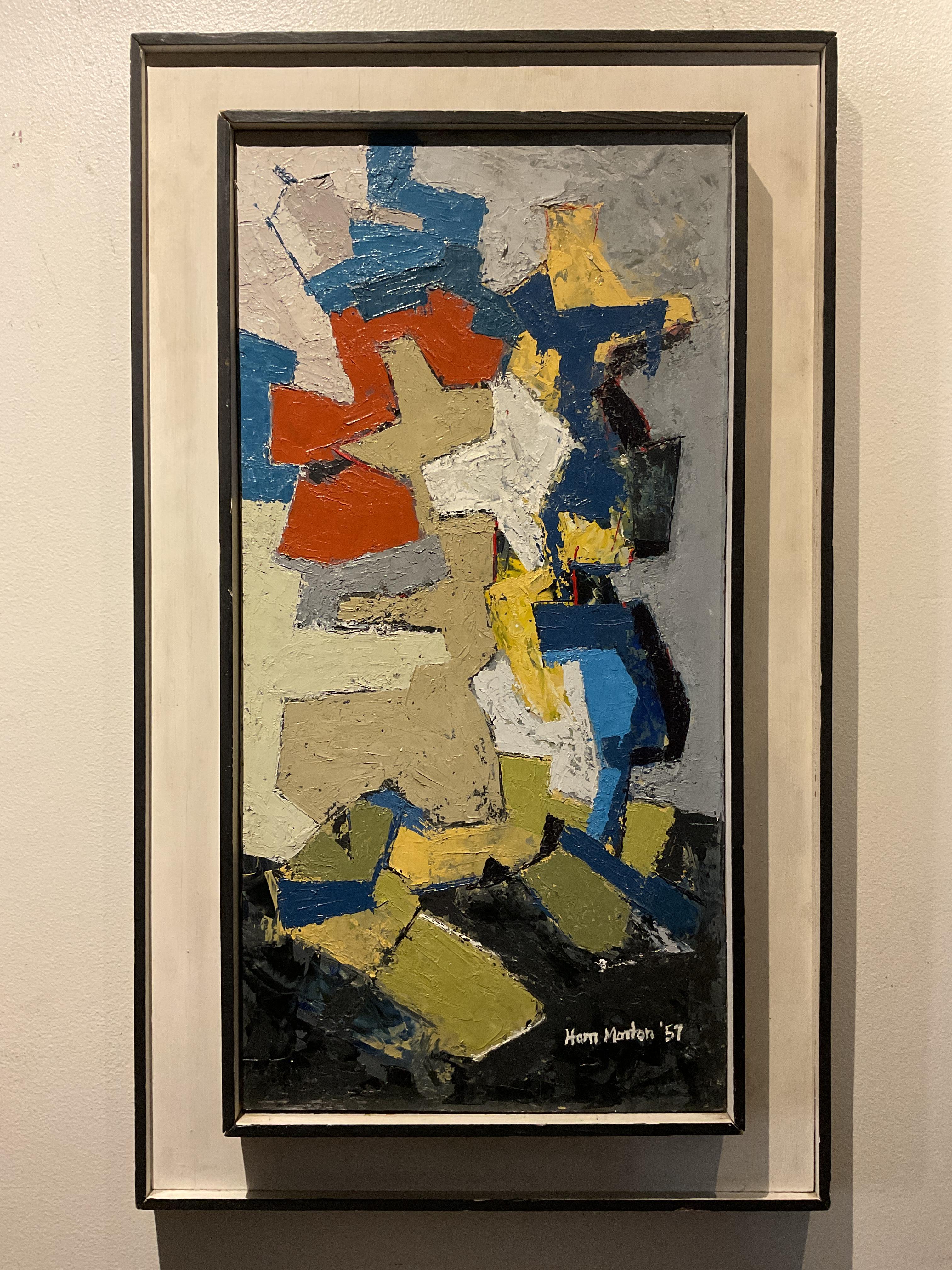 This is a very colorful and energetic painting by unknown but very competent American artist Ham Morton.  It is nicely signed and dated 1957.   It could be that the artist used a pseudonym at the time or was a woman who later married and changed her