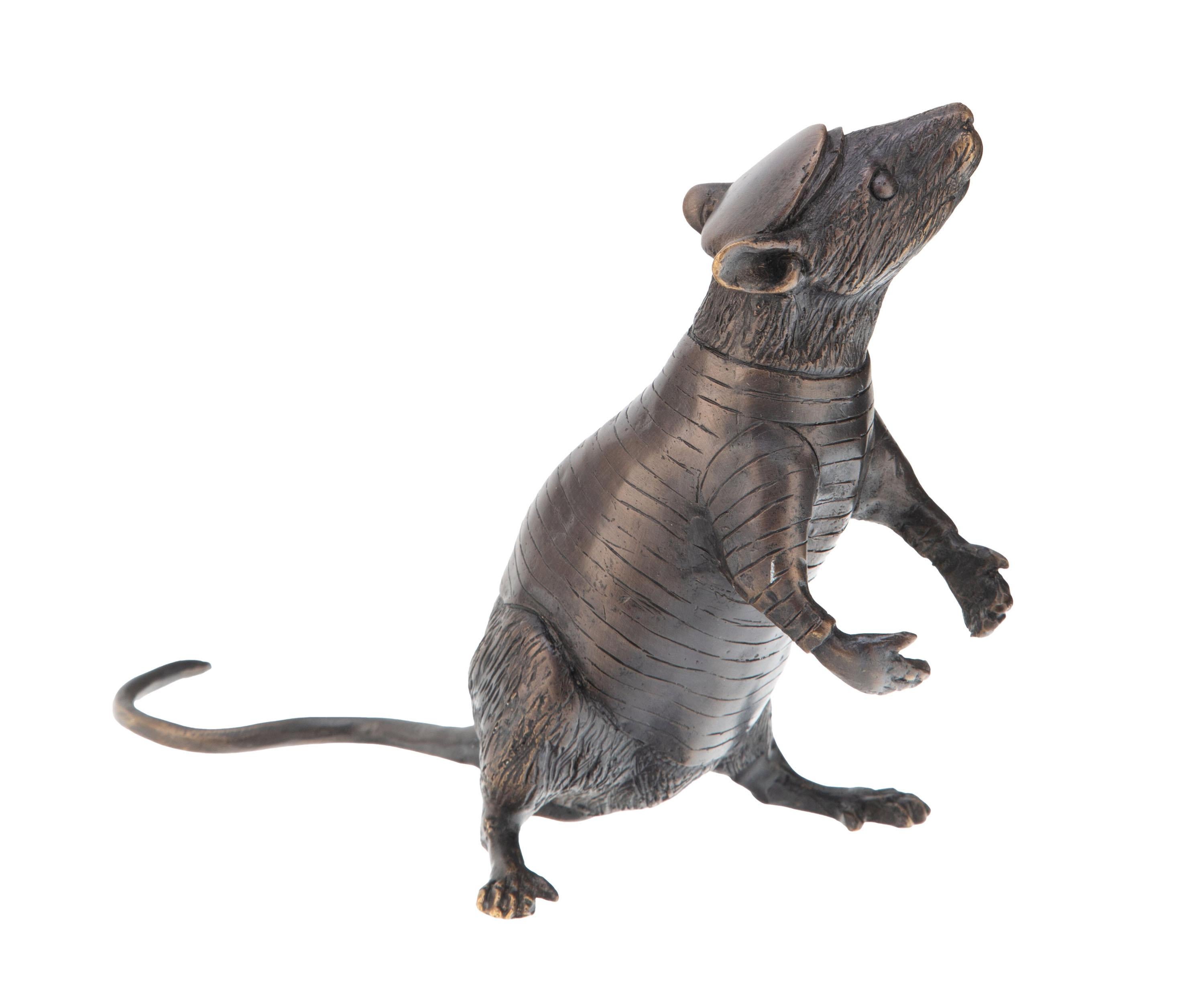 Rat Giving Light (Standing), rare brass sculpture - Sculpture by Hama Woods