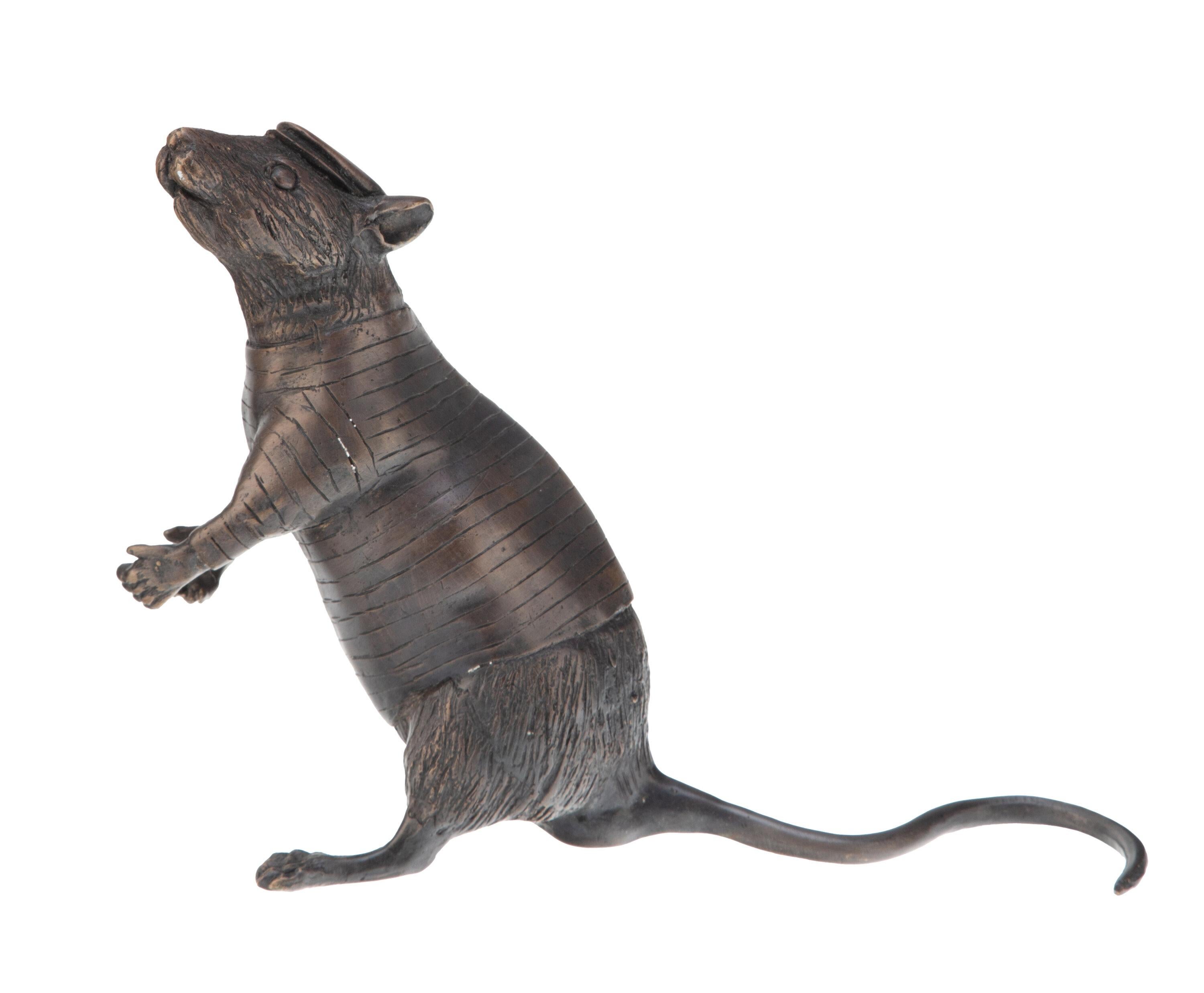Rat Giving Light (Standing), rare brass sculpture - Street Art Sculpture by Hama Woods