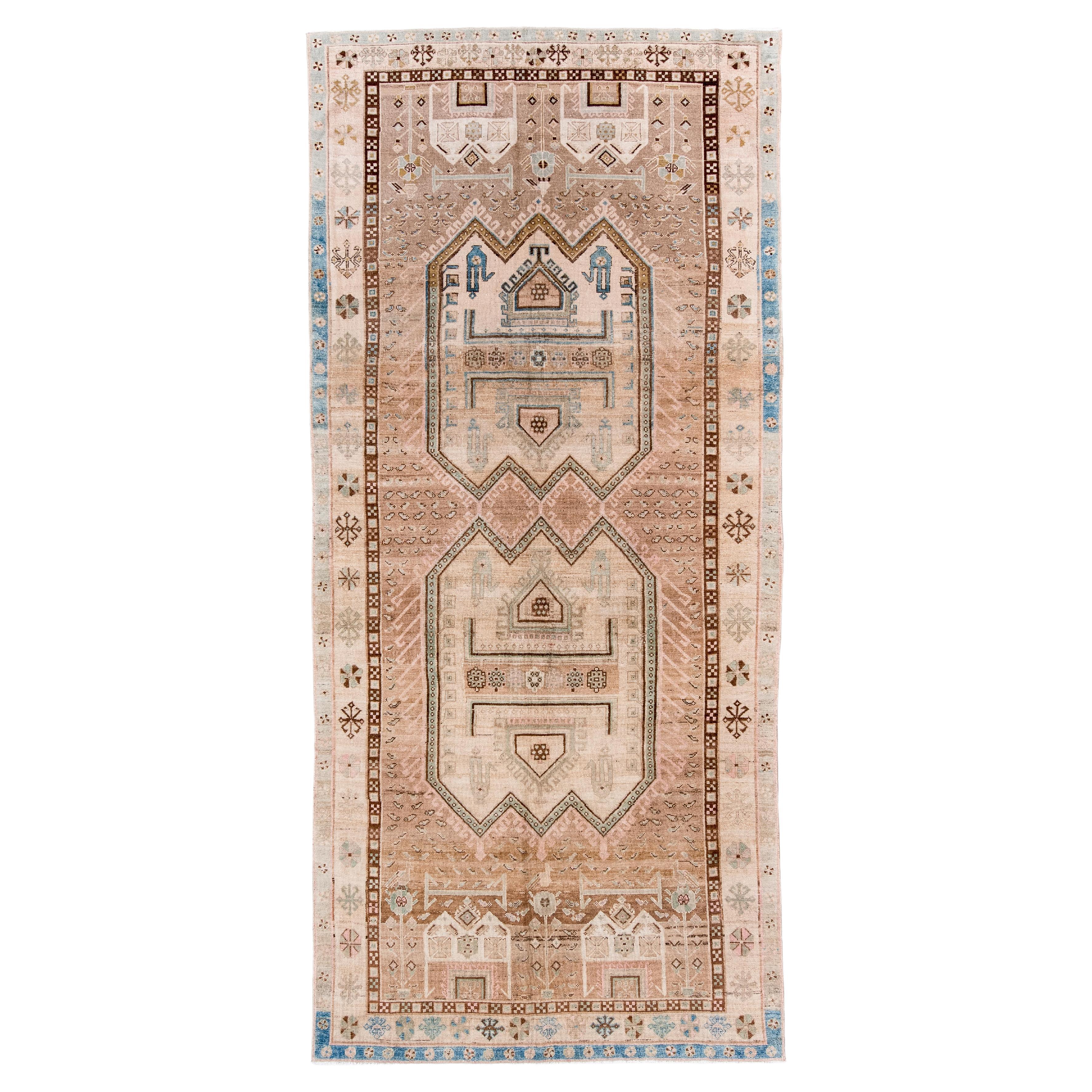 Hamadan Rug Architectural Medallion Motif in Pastel Earth For Sale