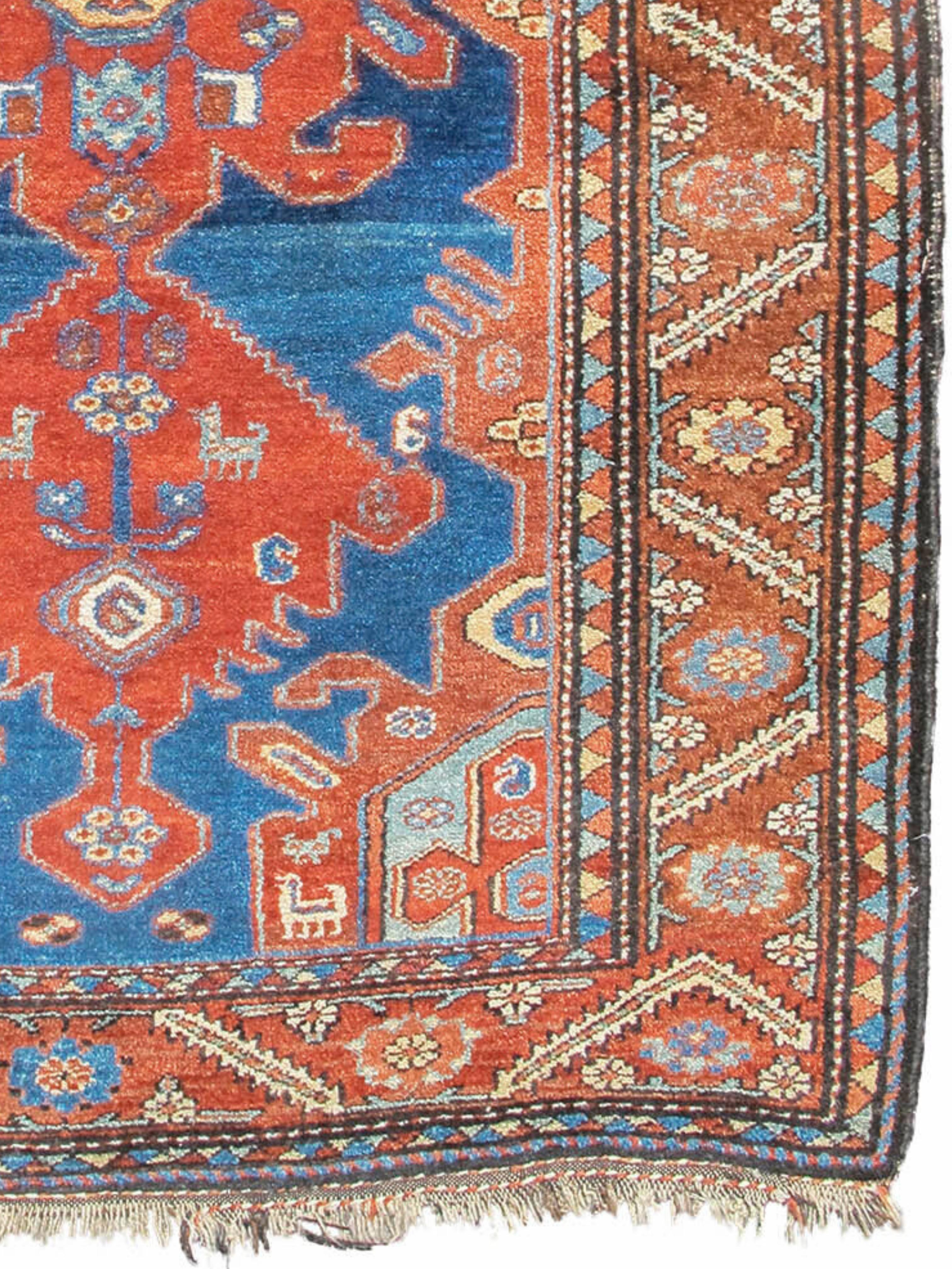 Persian Hamadan Rug with Terracotta Medallion and Stylized Animal Motifs, Early 20th C. For Sale