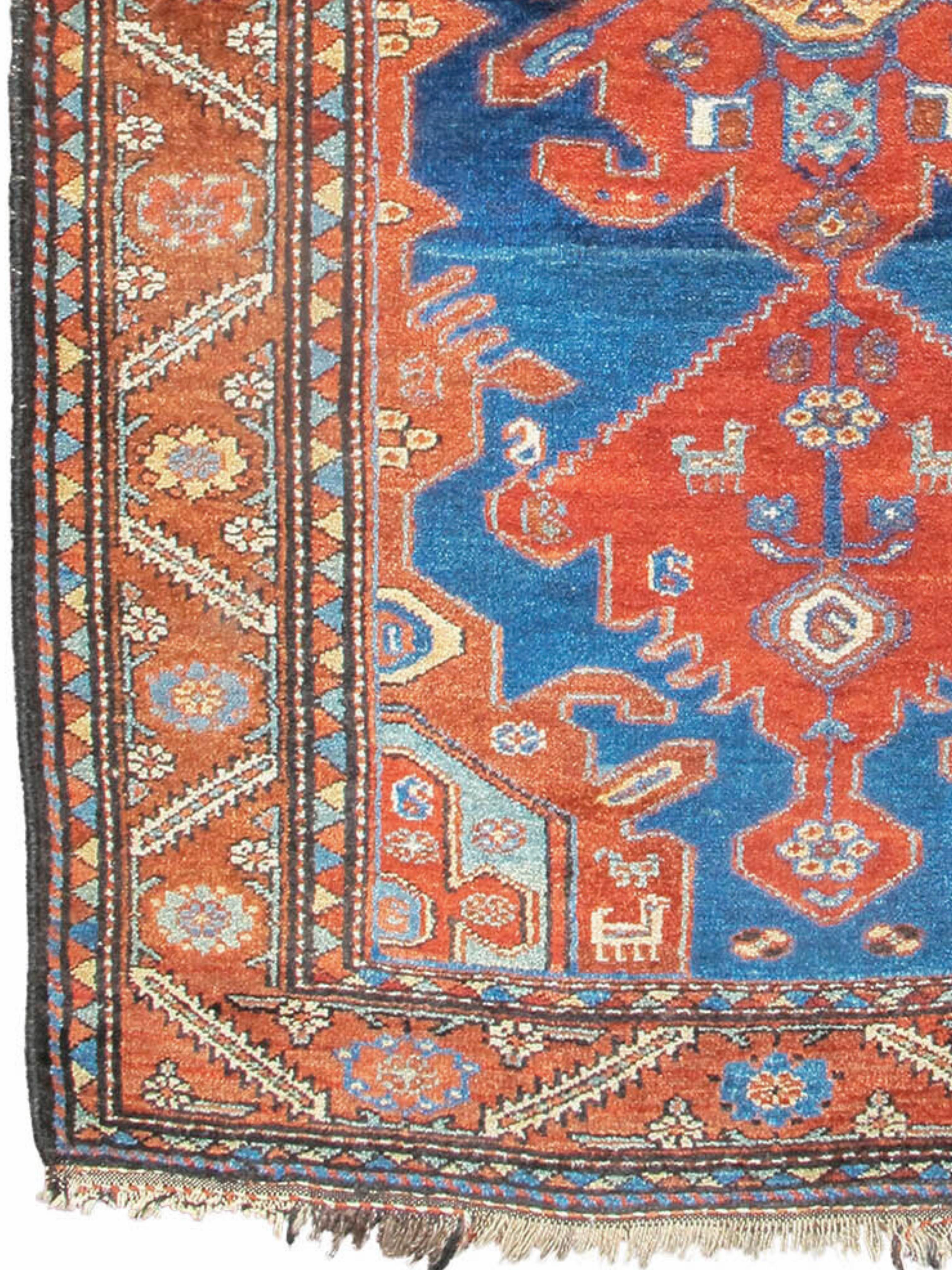 Hand-Knotted Hamadan Rug with Terracotta Medallion and Stylized Animal Motifs, Early 20th C. For Sale