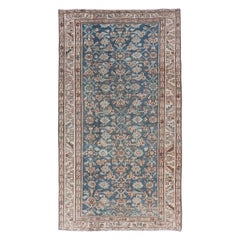 Tappeto persiano antico Hamedan con disegno sub-geometrico in blu e neutro