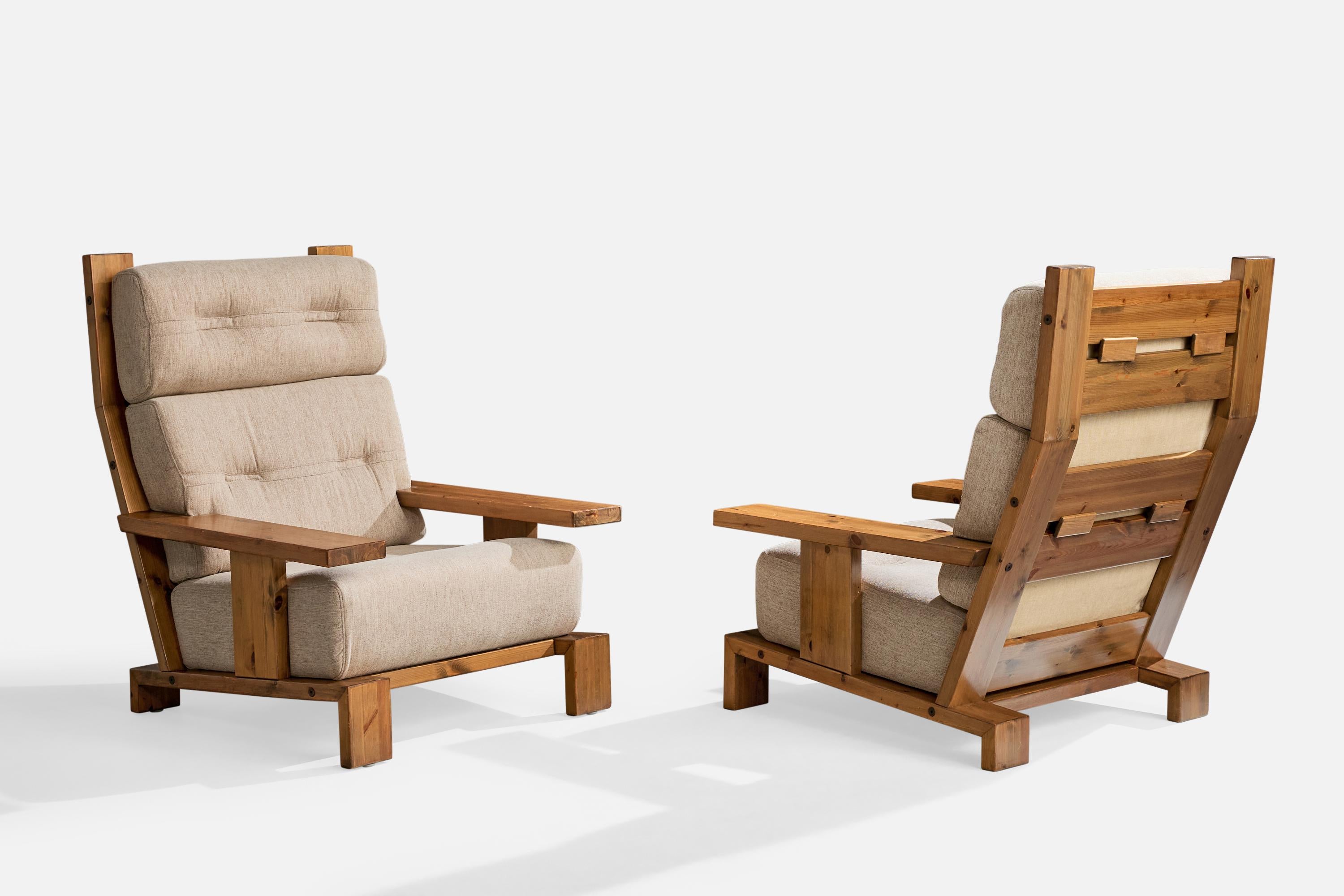 Fin du 20e siècle Hämeen Kalustaja Ky, chaises longues, pin, tissu, Finlande, années 1970 en vente