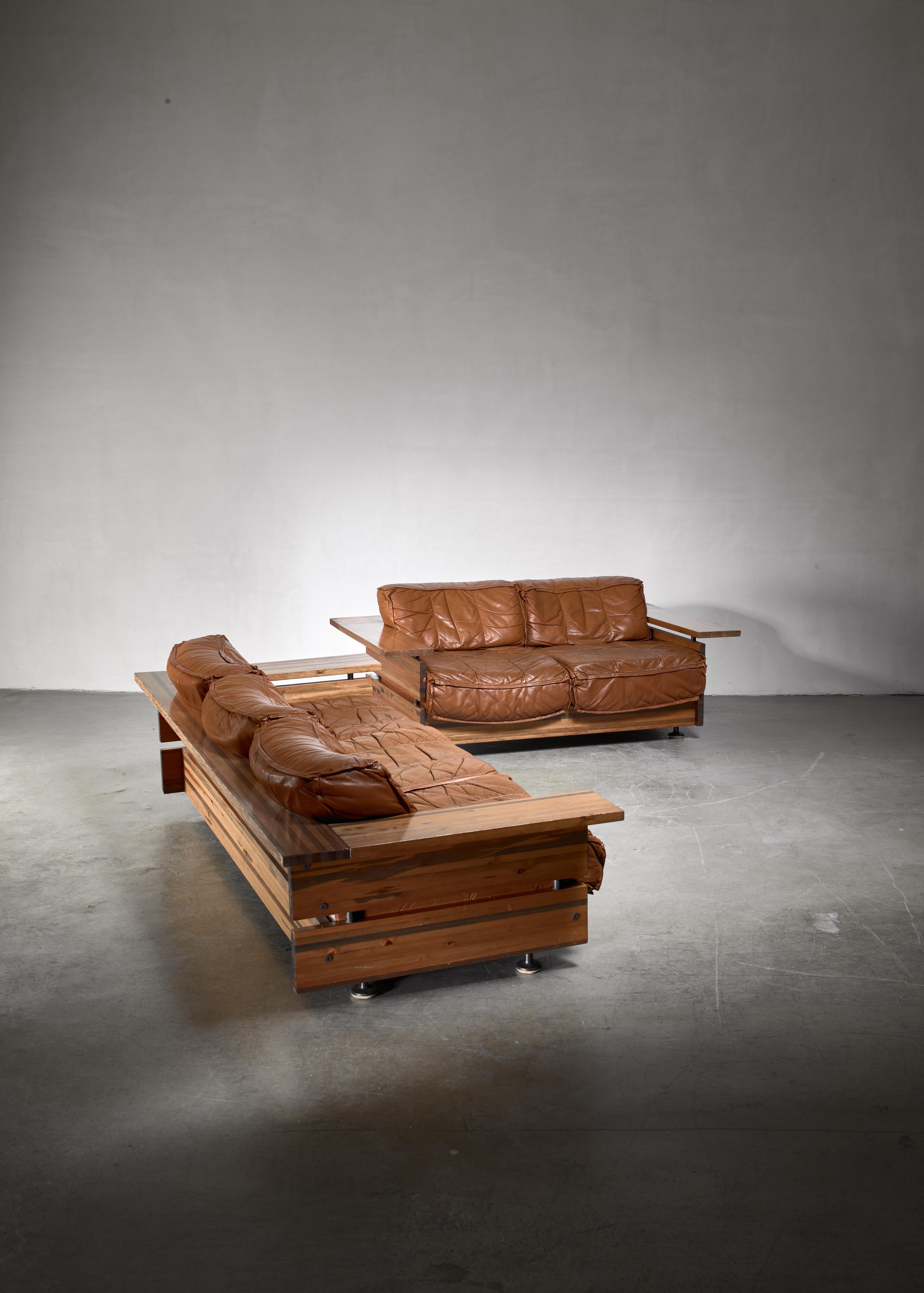 Scandinavian Modern Hameen Kalustaja Pine and Leather Sofa Set, Finland For Sale