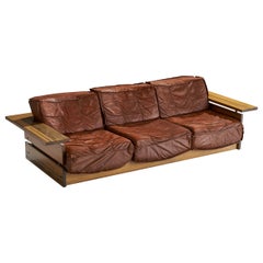 Hämeen Kalustaja, Sofa, Pine, Leather, Finland, 1970s