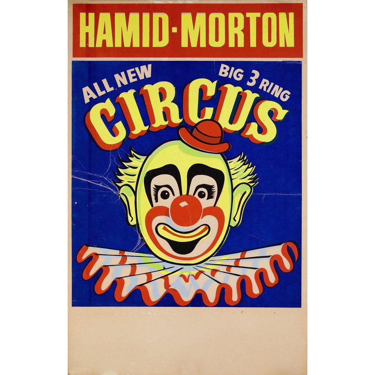 Original 1950s U.S. window card poster for Hamid-Morton Circus (1950s). Very Good-Fine condition, rolled with crease. Please note: the size is stated in inches and the actual size can vary by an inch or more.