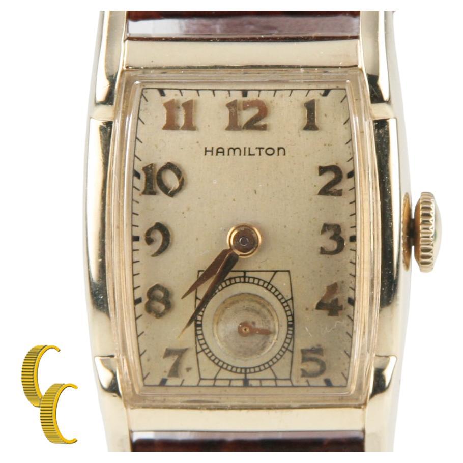 Hamilton 10k Gold Filled Wristwatch with Brown Leather Band, 21mm