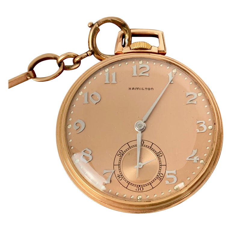 Slim Pocket Watch and Chain 14 Karat Rose Gold by The Hamilton Watch
