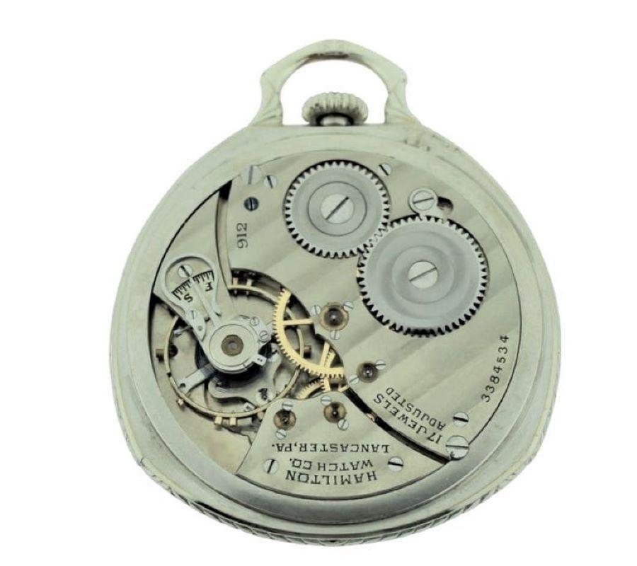 Hamilton 14 Karat White Gold Filled Pocket Watch In Excellent Condition In Long Beach, CA