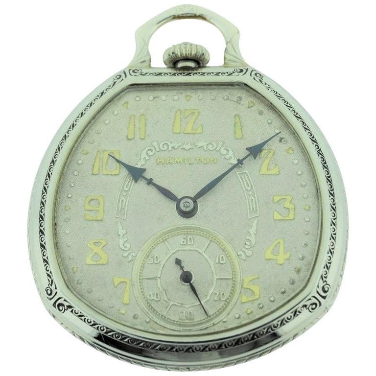 Hamilton 14 Karat White Gold Filled Pocket Watch 1