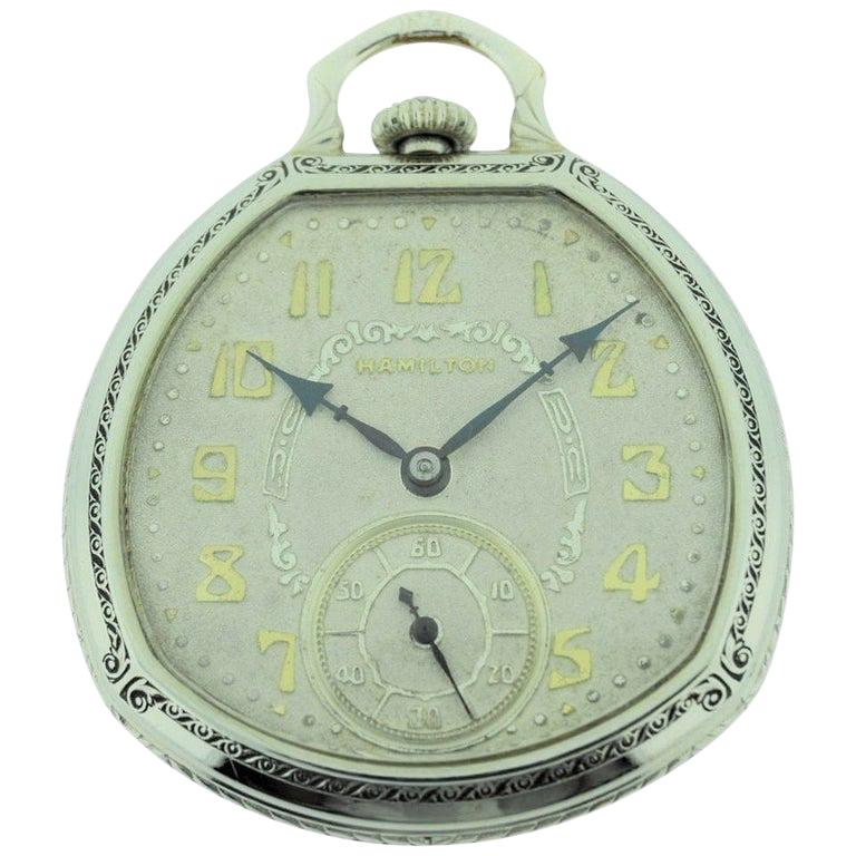 Hamilton 14 Karat White Gold Filled Pocket Watch