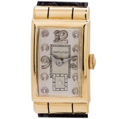 Retro Hamilton 14 Karat YG Diamond Dial Hooded Lugs, circa 1950s