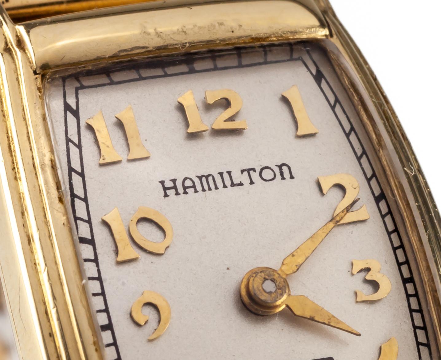 Art Deco Hamilton 14k Gold Tonneau Hand-Winding with Allan Adler Modernist 10k Gold Band For Sale