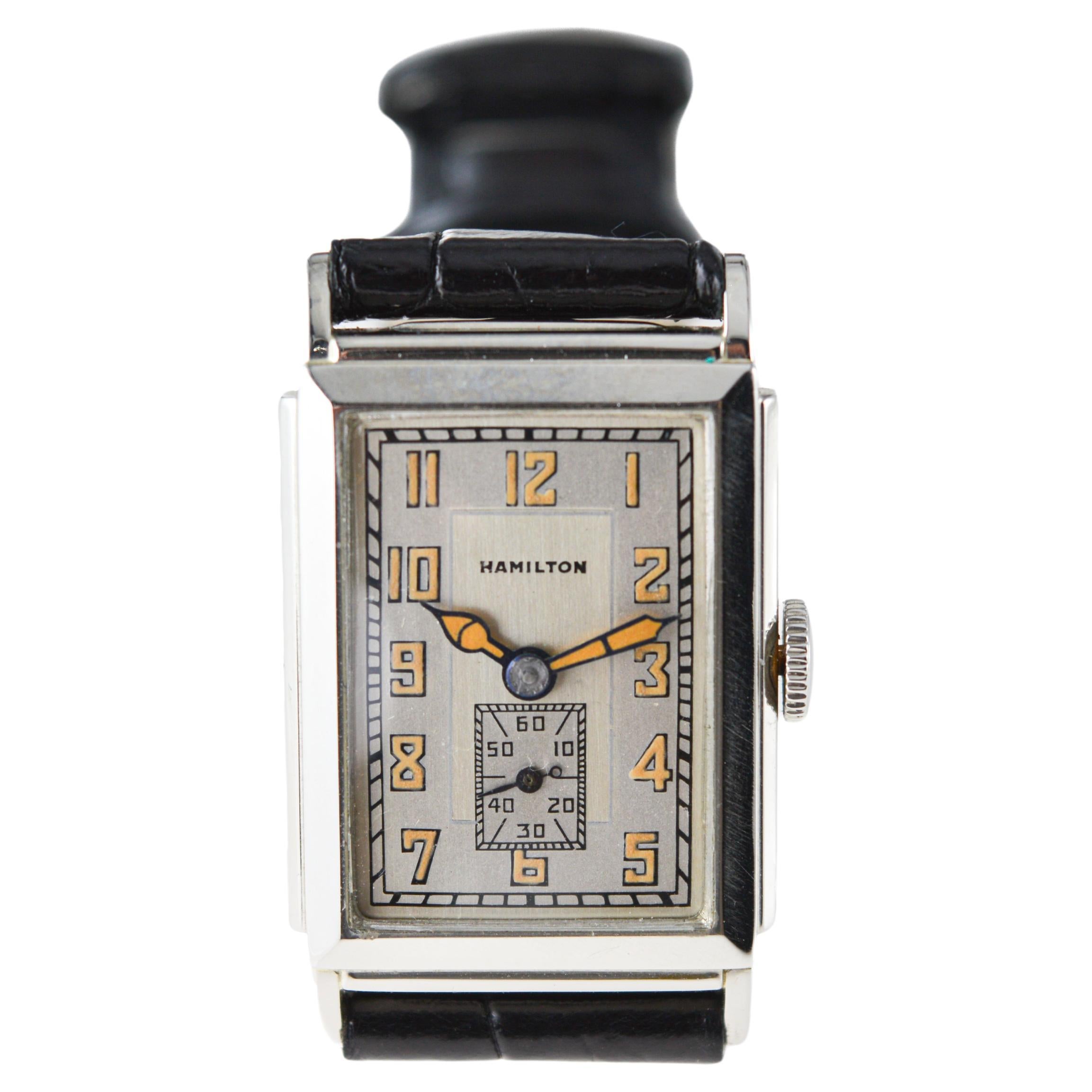 Hamilton 14K Solid White Gold Art Deco Watch with Presentation Back from 1932 For Sale 5