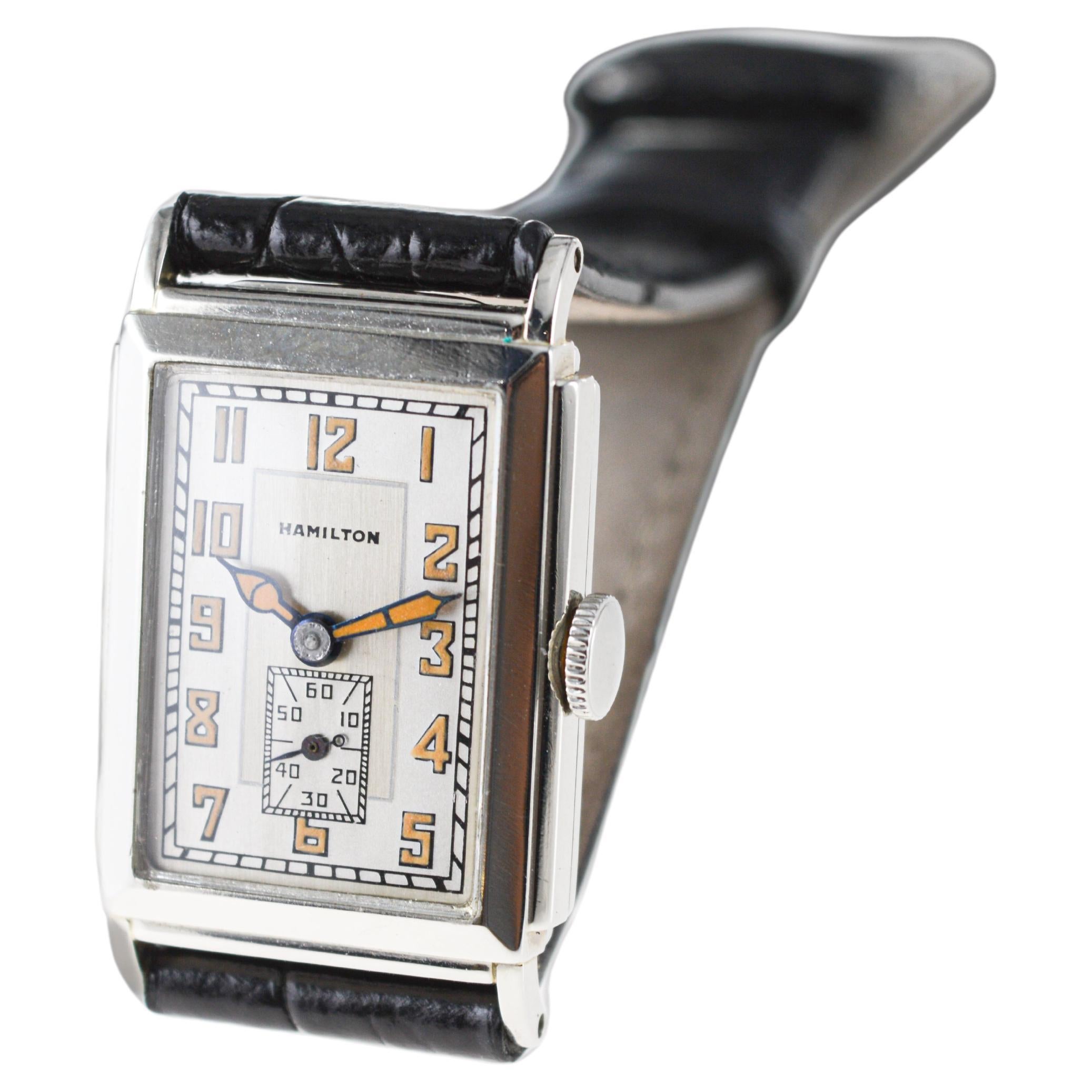 Hamilton 14K Solid White Gold Art Deco Watch with Presentation Back from 1932 For Sale 6
