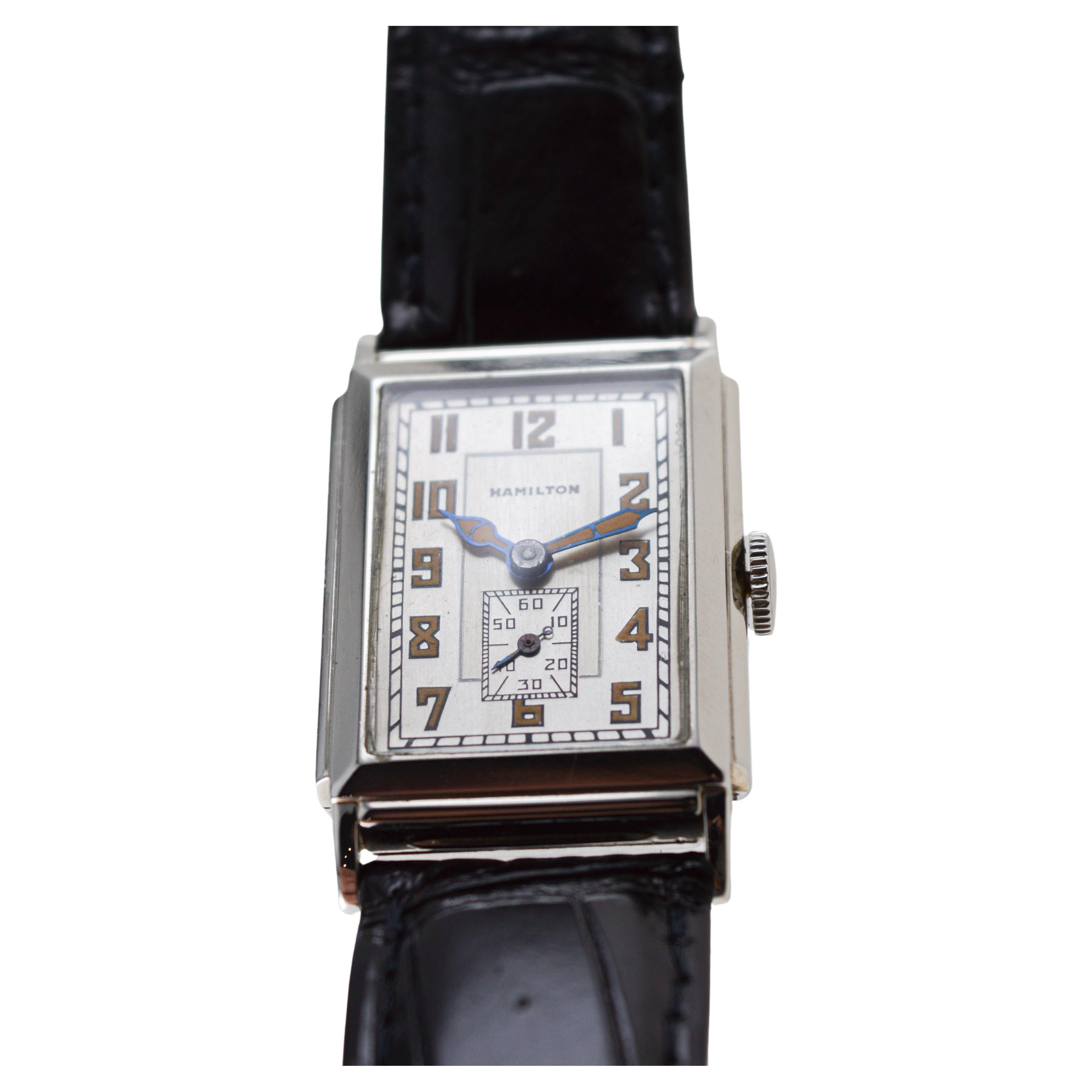 Hamilton 14K Solid White Gold Art Deco Watch with Presentation Back from 1932 For Sale 8