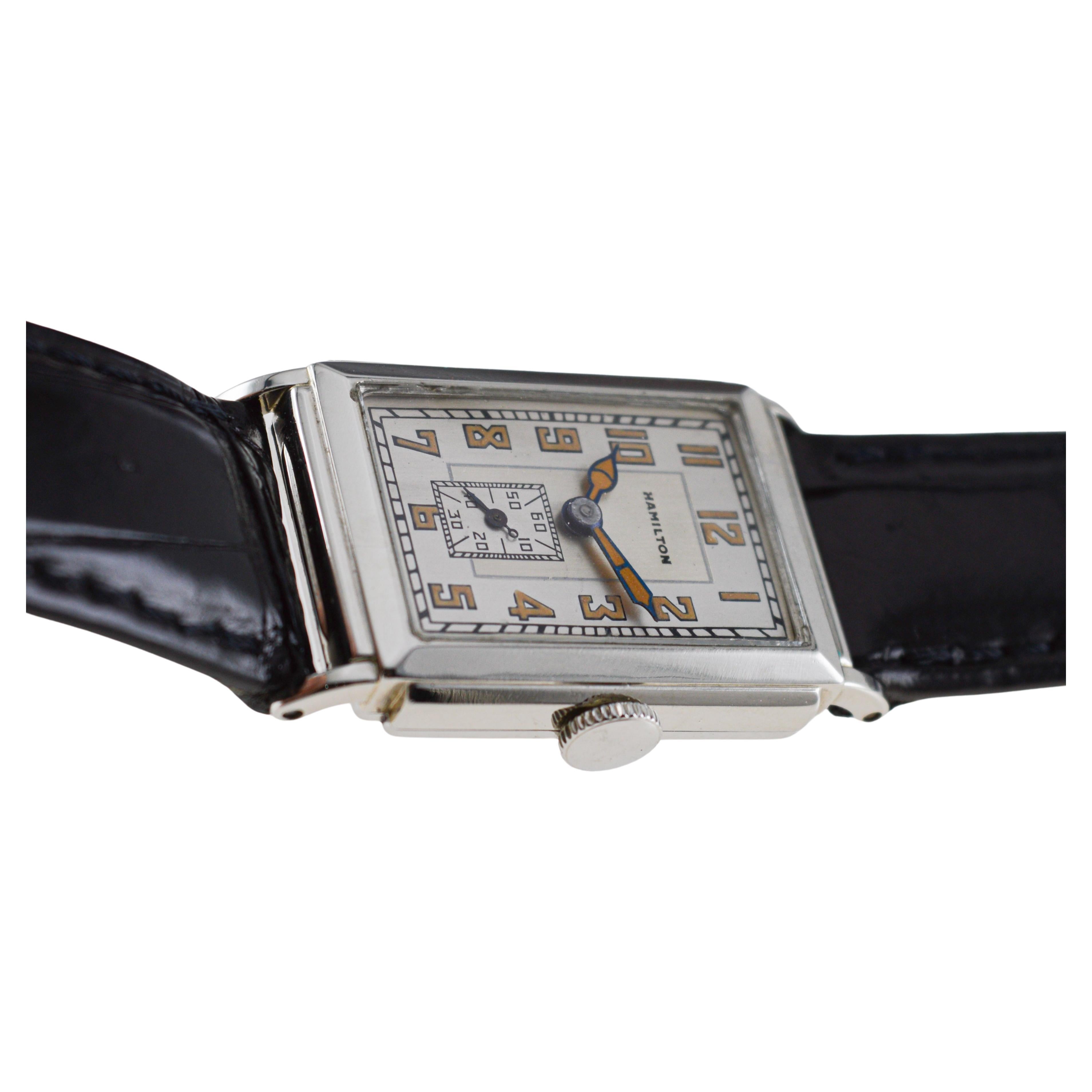 Hamilton 14K Solid White Gold Art Deco Watch with Presentation Back from 1932 For Sale 9