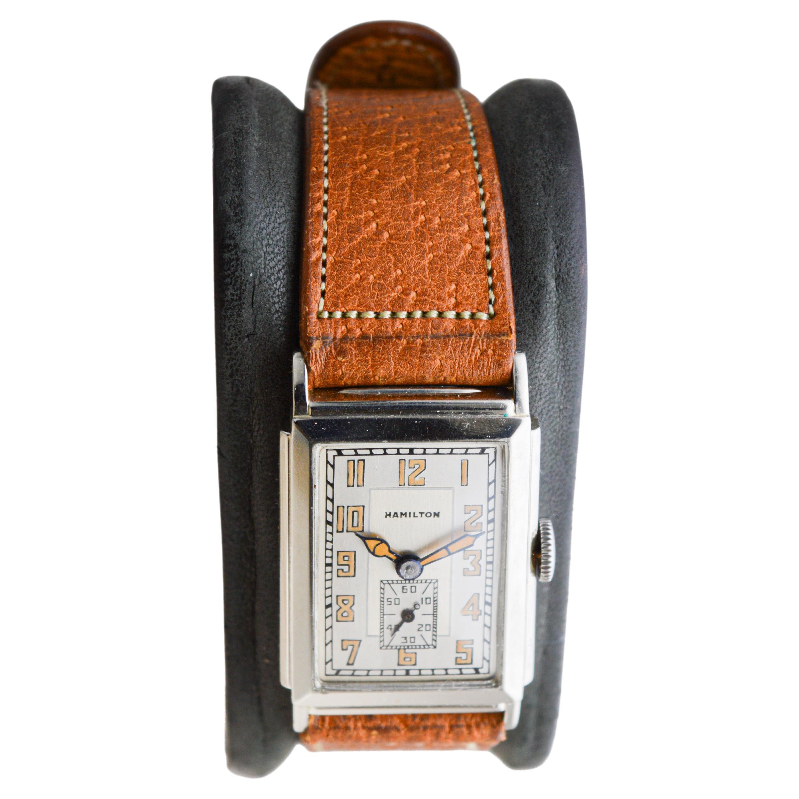 Women's or Men's Hamilton 14K Solid White Gold Art Deco Watch with Presentation Back from 1932 For Sale